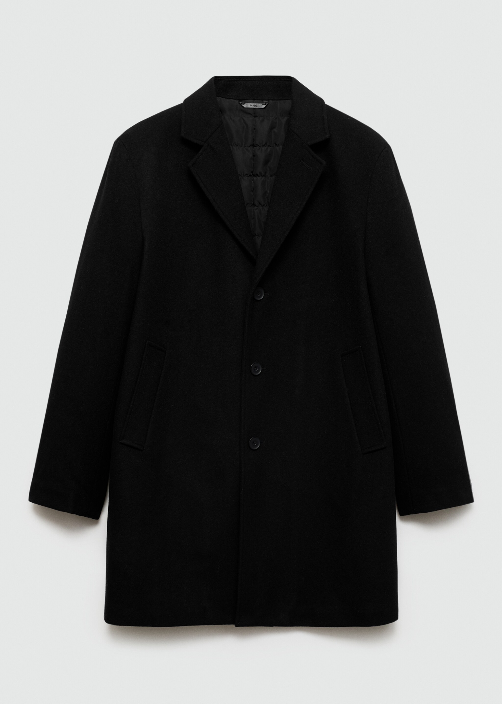 Regular fit quilted wool coat - Article without model, Black. Ref: 77027915-00.