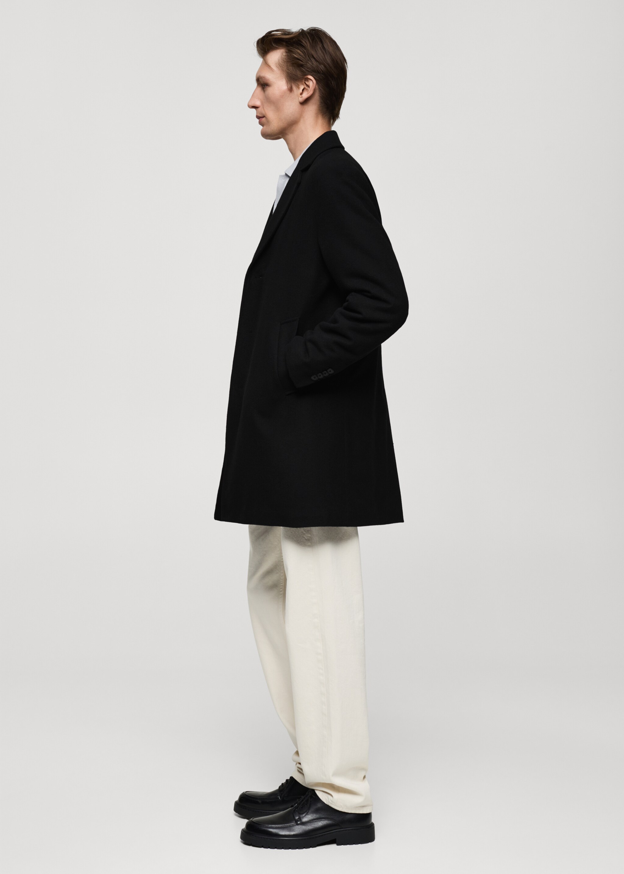 Regular fit quilted wool coat - Details of the article 2, Black. Ref: 77027915-00.