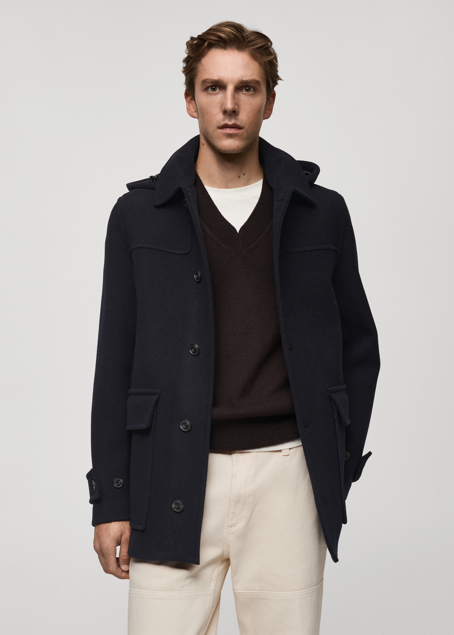 Detachable hood wool coat Men MANGO OUTLET Sweden
