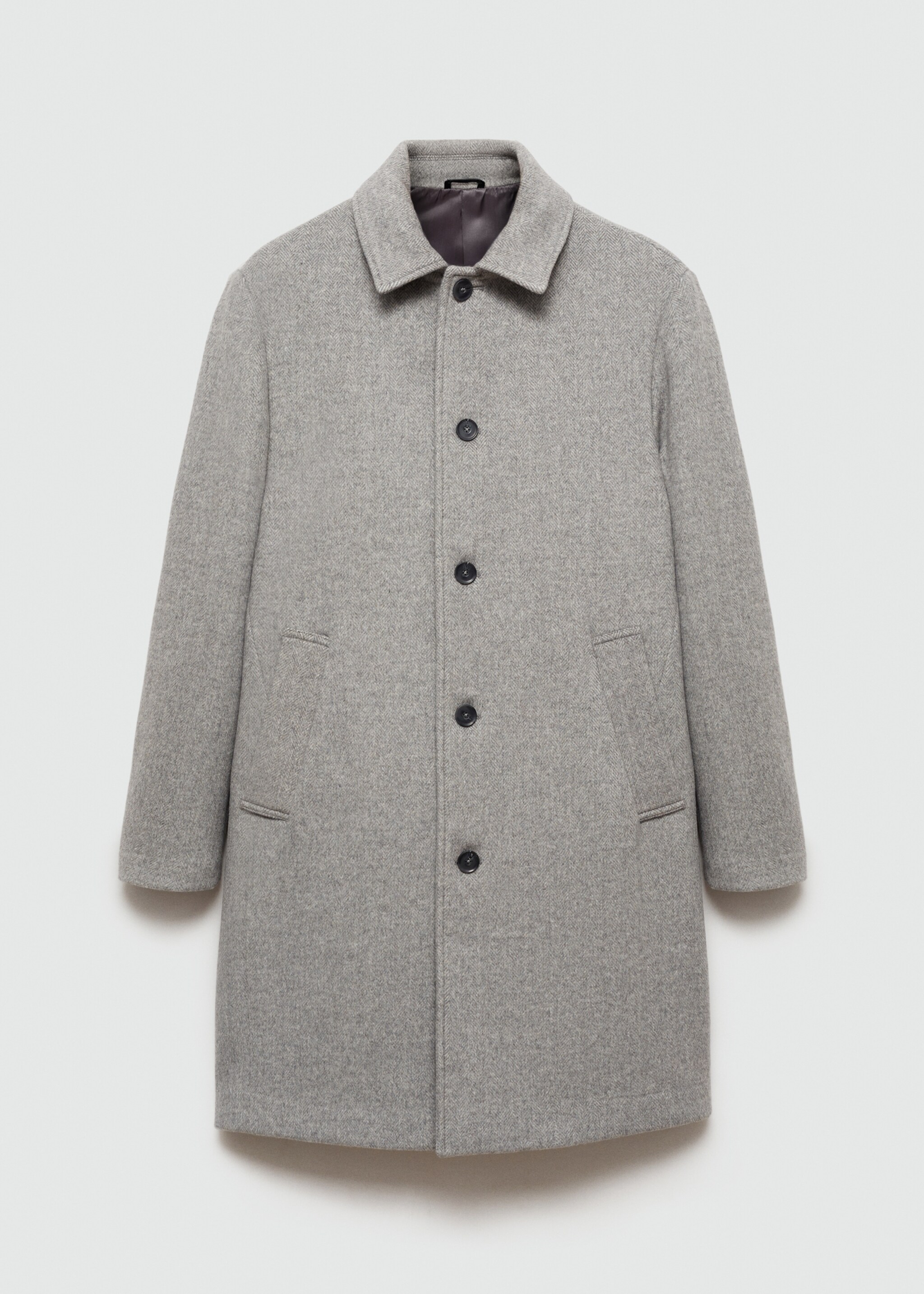 Regular-fit herringbone wool coat - Article without model, Grey. Ref: 77027918-00.