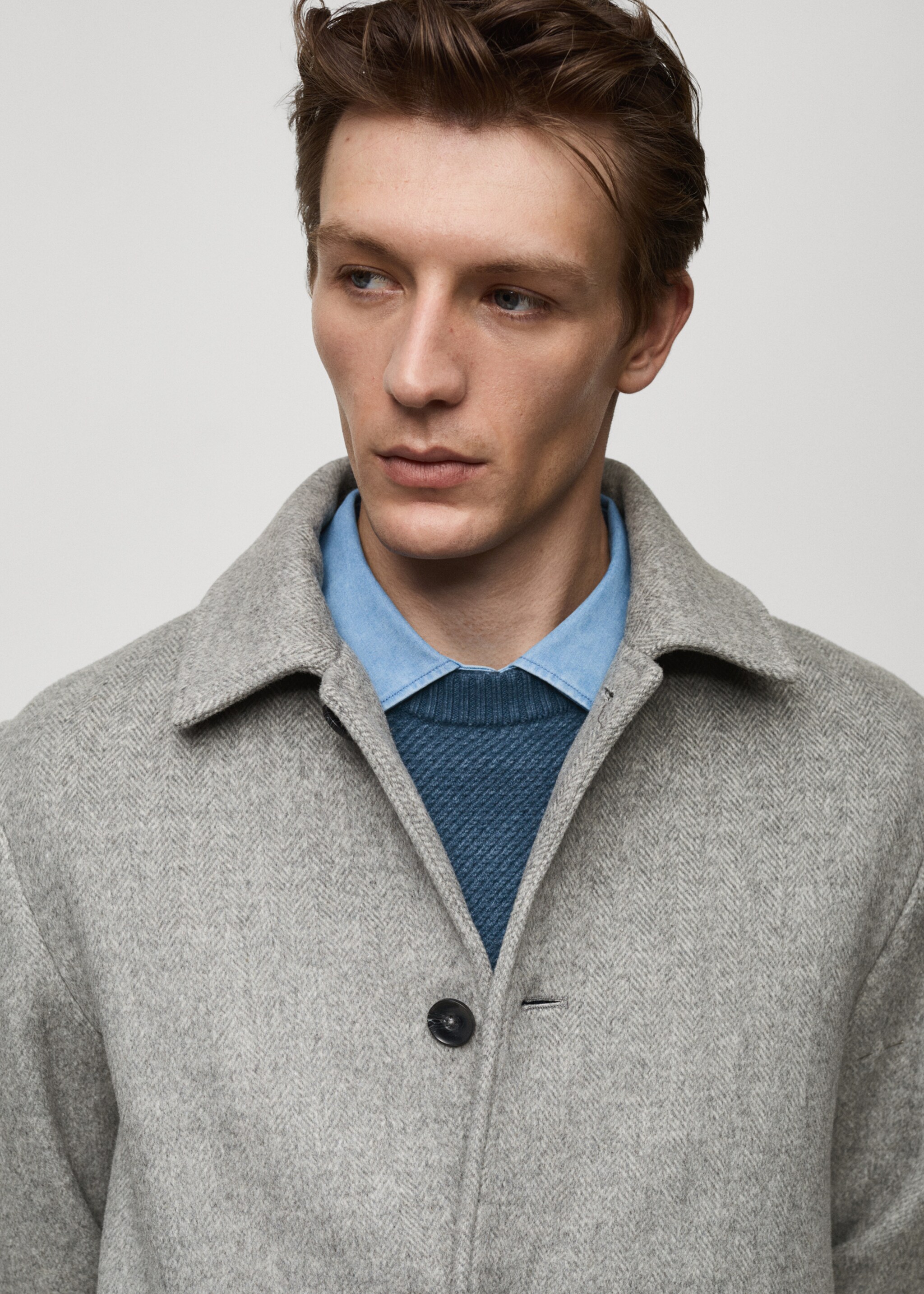 Regular-fit herringbone wool coat - Details of the article 1, Grey. Ref: 77027918-00.