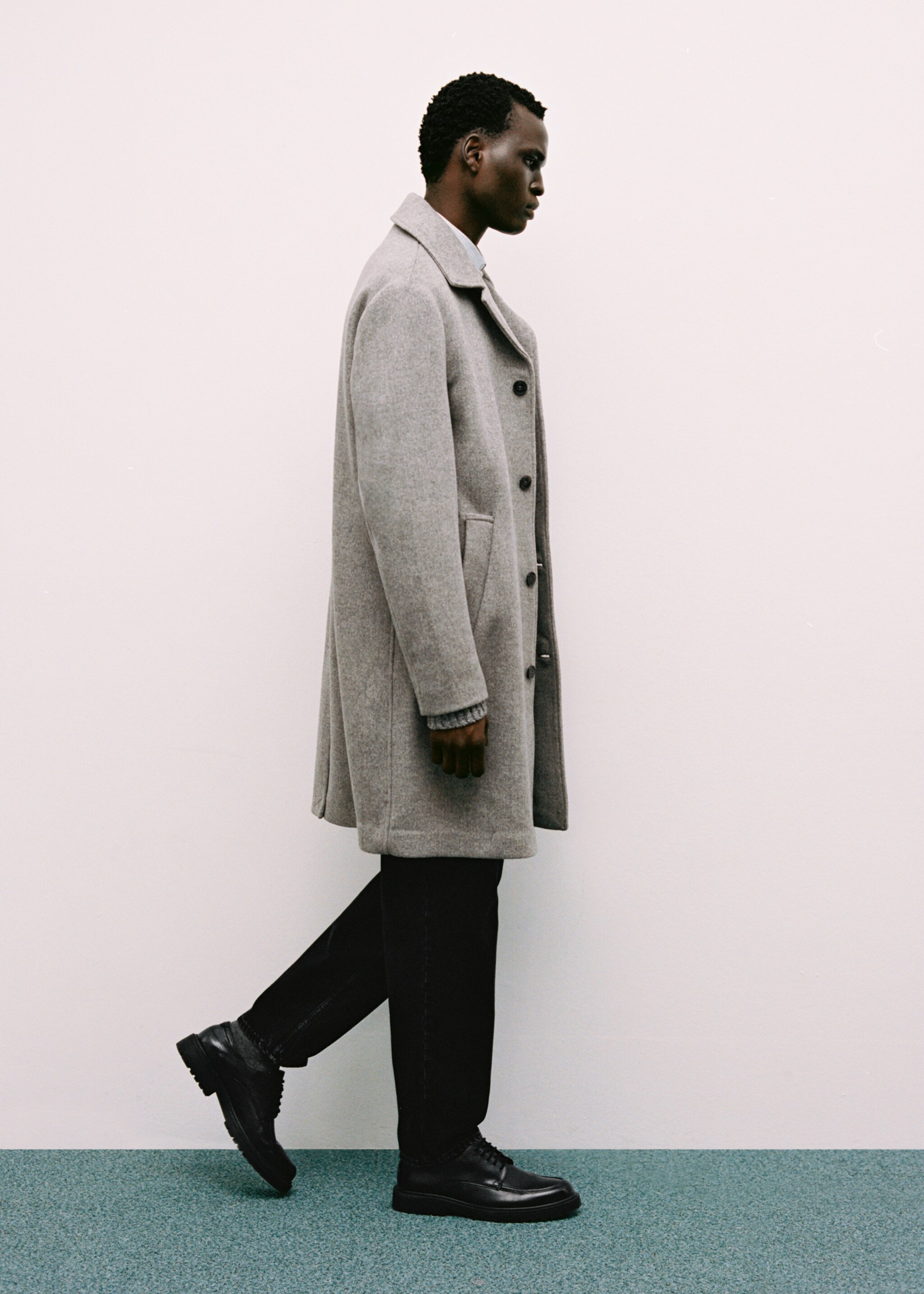 Regular-fit herringbone wool coat - Details of the article 5, Grey. Ref: 77027918-00.