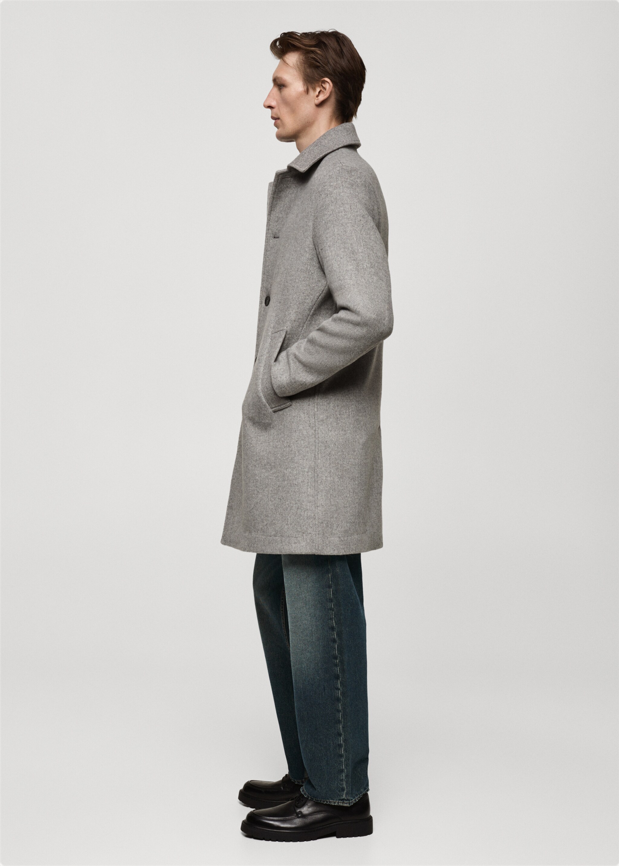 Regular-fit herringbone wool coat - Details of the article 6, Grey. Ref: 77027918-00.