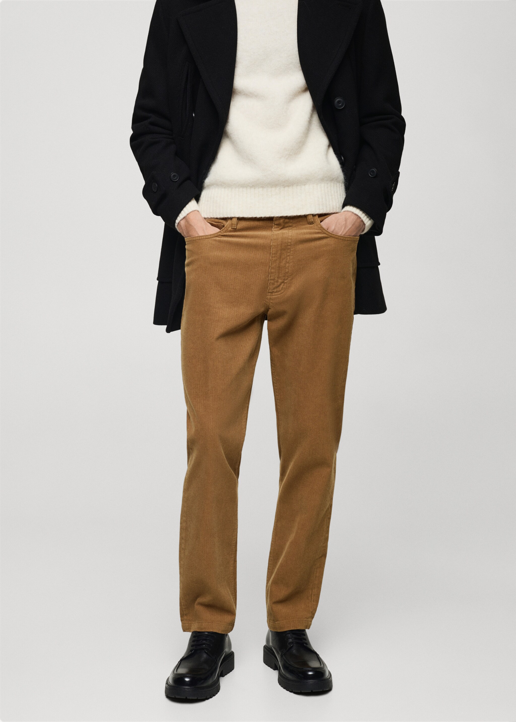 Manšestrové kalhoty regular fit - Náhled ve středové rovině, Středně hnědá. Ref: 77027919-00.