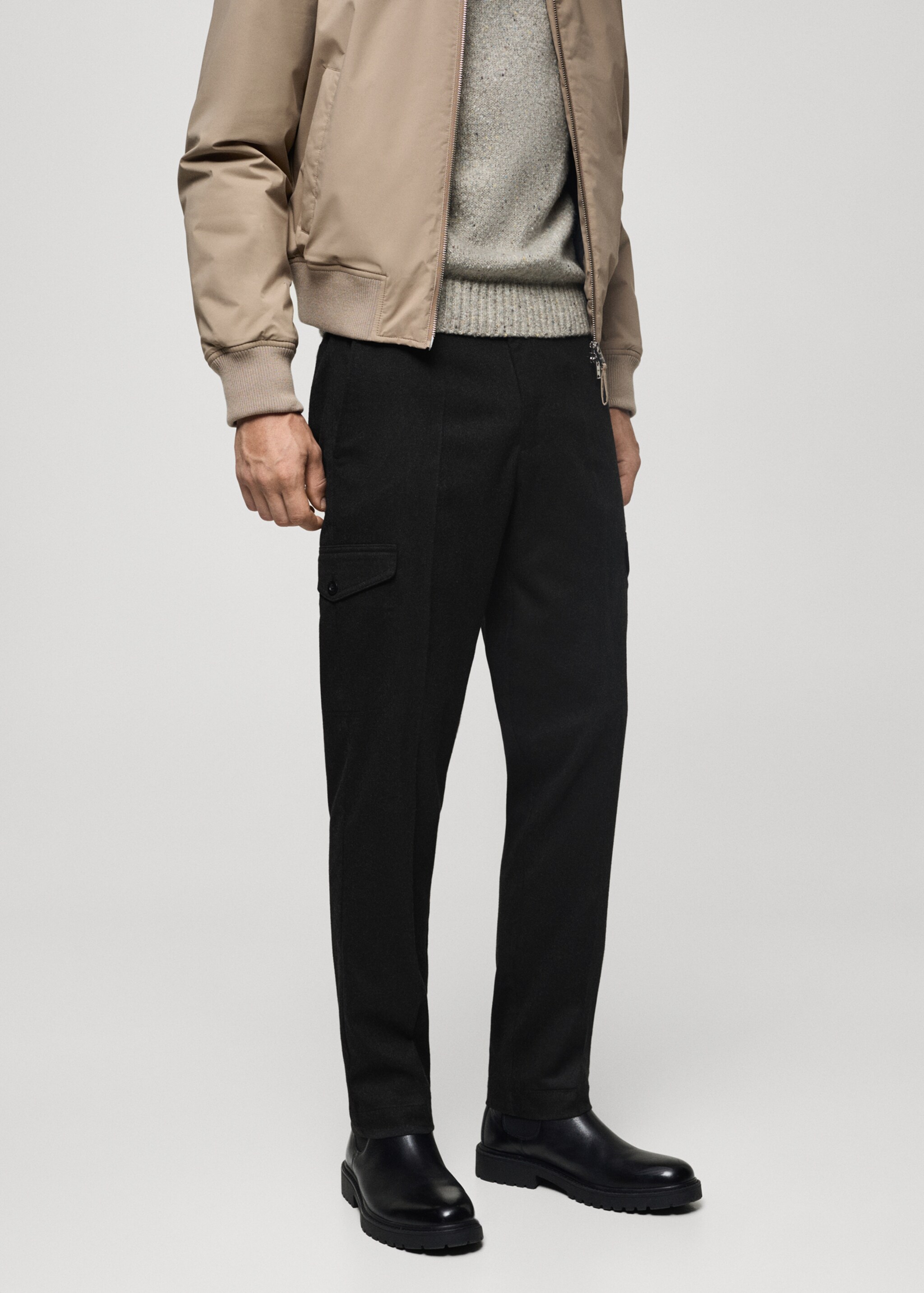 Pantalons cargo franel·la - Pla mig, Gris fosc vigoré. Ref: 77027920-00.