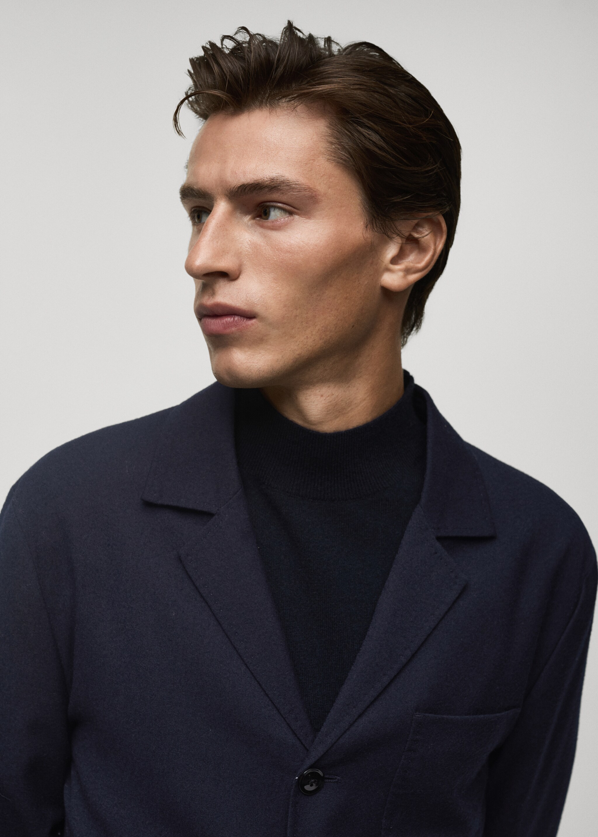 100% virgin wool flannel suit jacket - Details of the article 1, Dark Navy. Ref: 77027922-00.