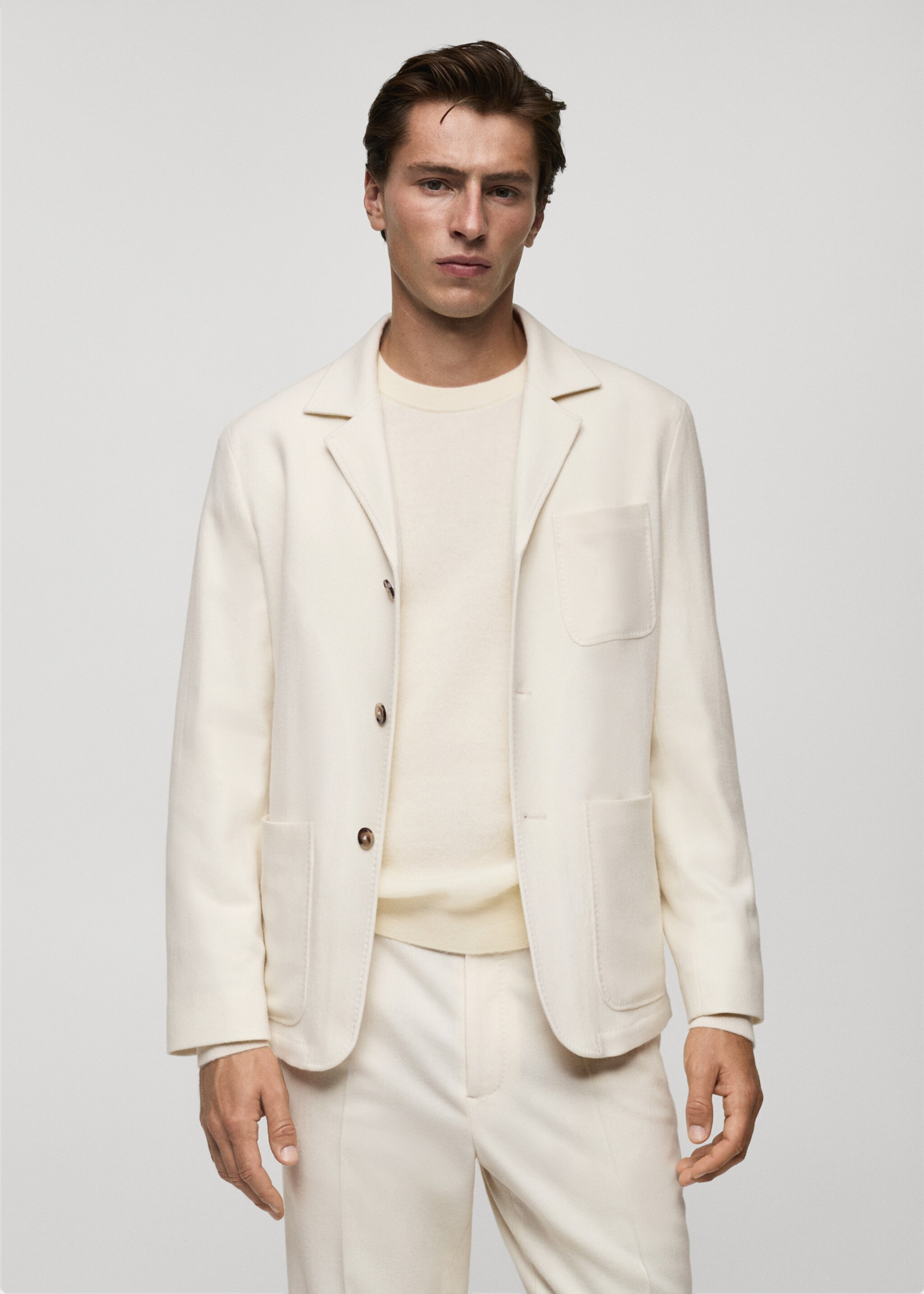 Italian virgin wool flannel suit jacket - Medium plane, White. Ref: 77027923-00.