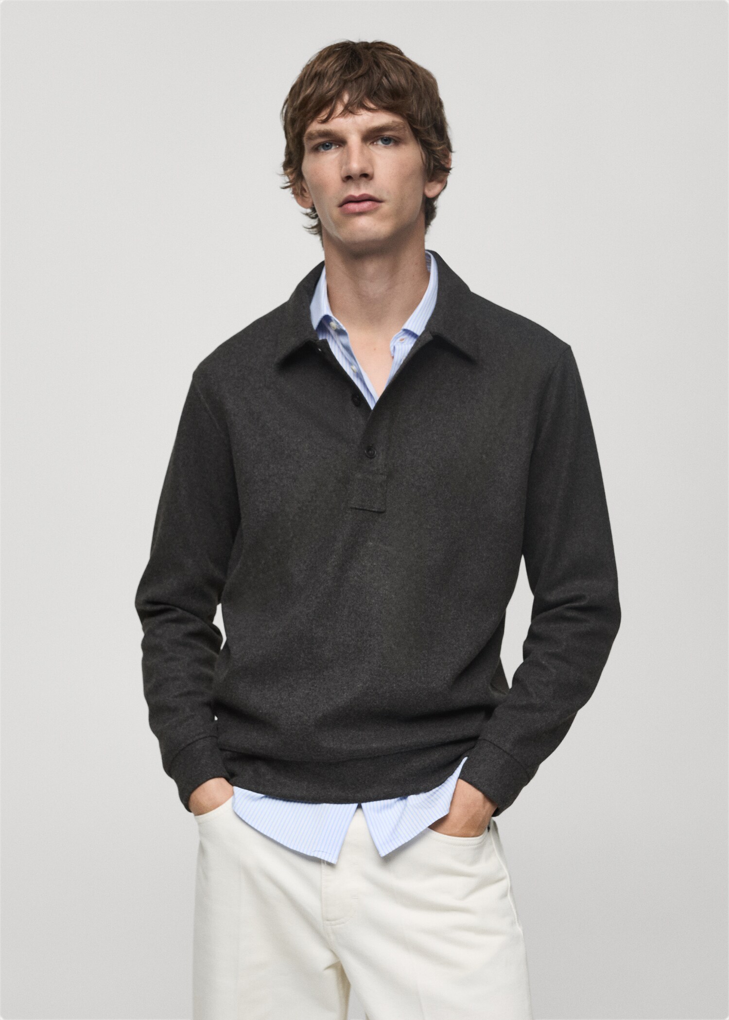 Regular Fit-Poloshirt aus Sweatshirt-Gewebe - Mittlere Ansicht