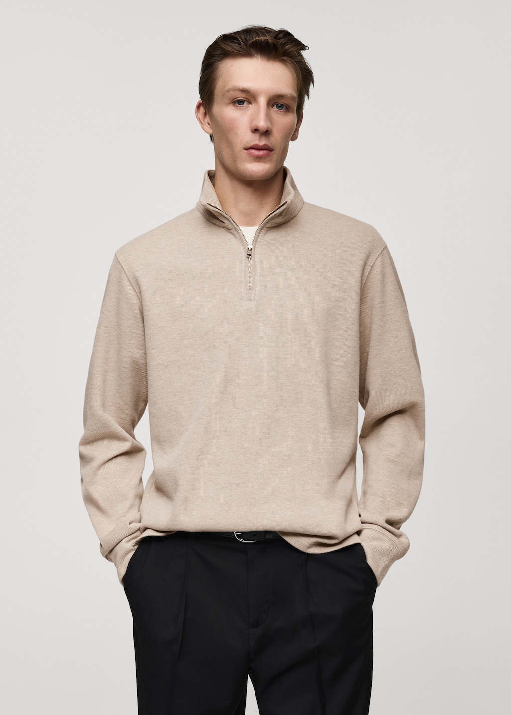 Ribbed sweatshirt collar - Men | MANGO OUTLET USA