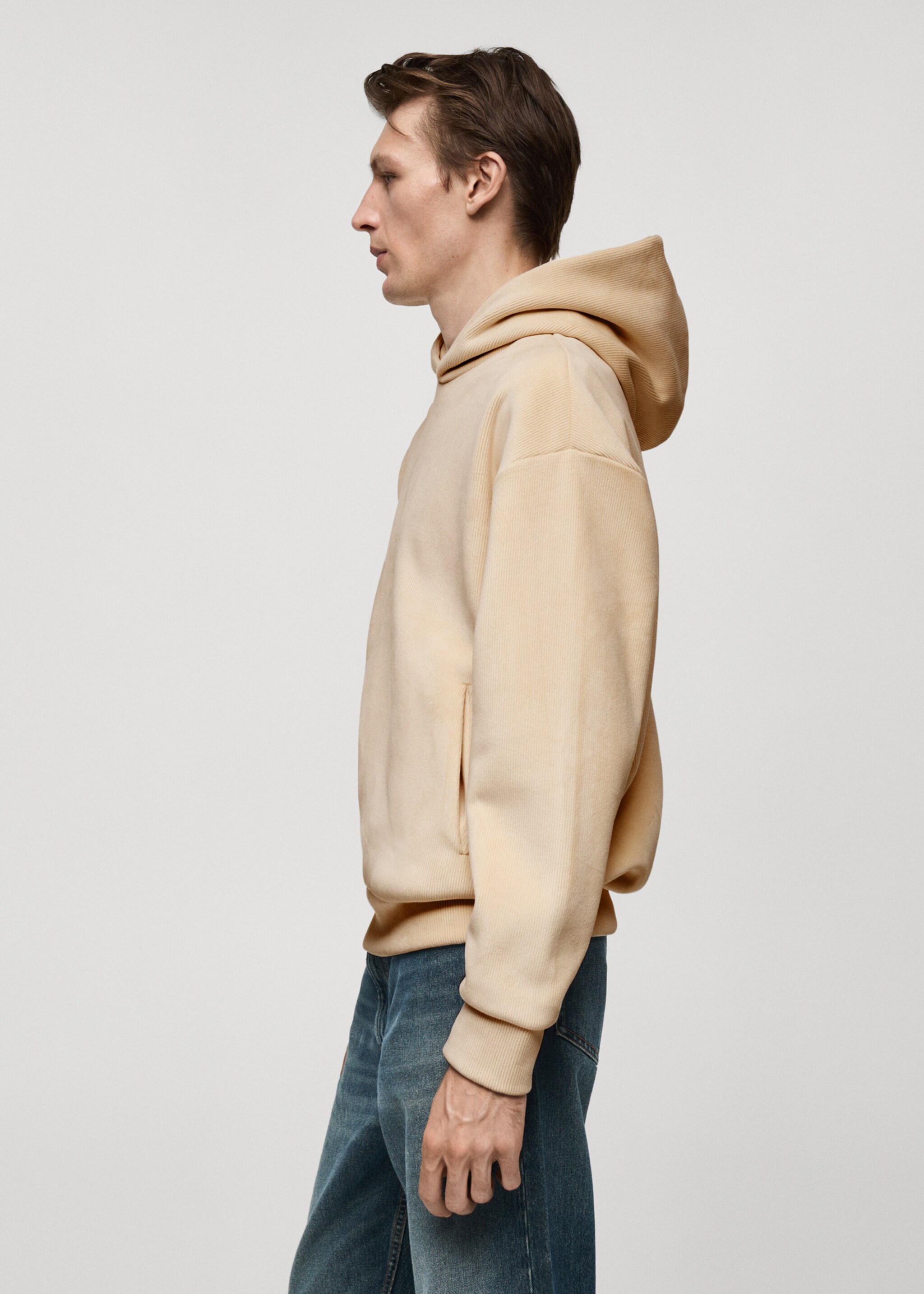 Corduroy hooded sweatshirt - Details of the article 2, Ecru. Ref: 77027929-00.