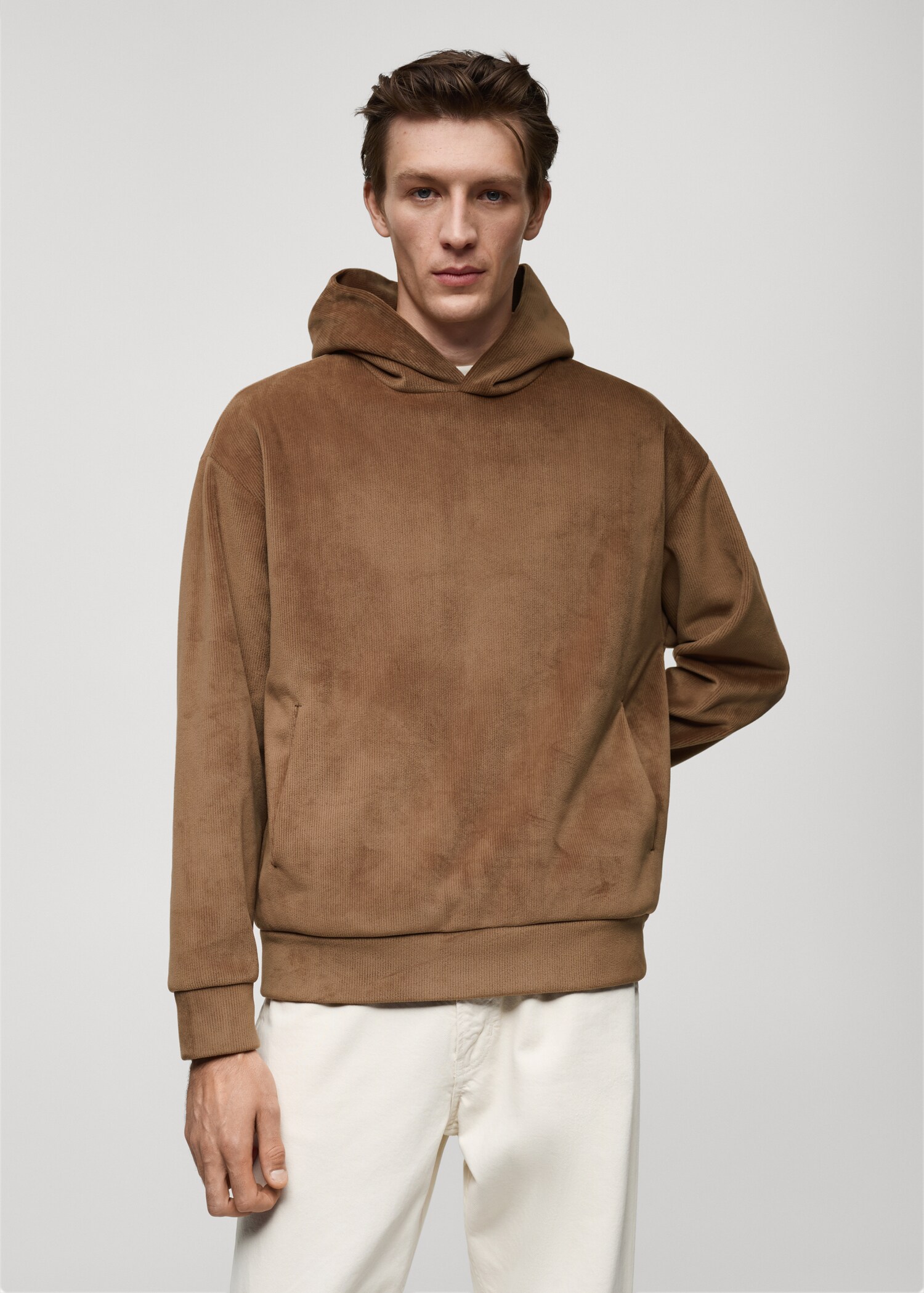 Sweatshirt mit Cord-Kapuze - Mittlere Ansicht