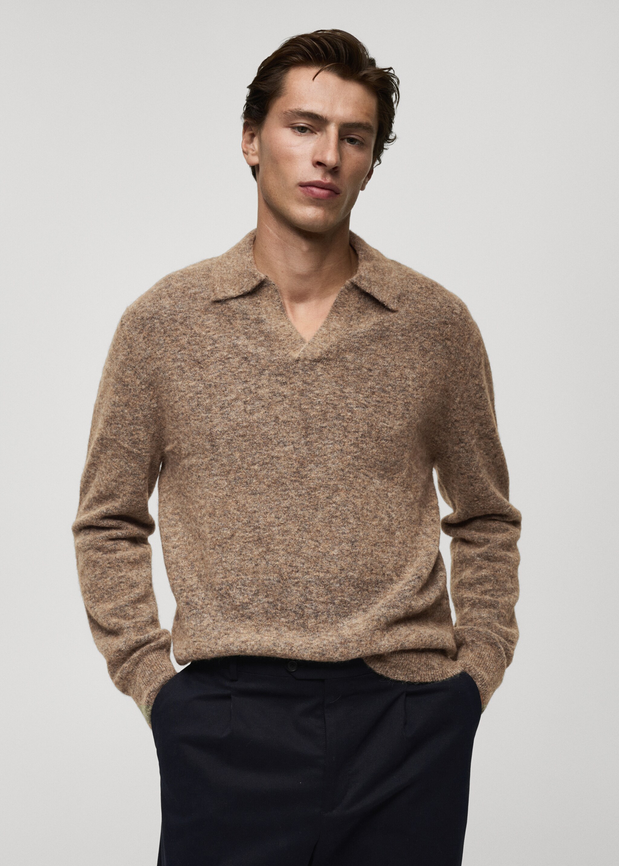 Jersei polo barreja alpaca i llana - Pla mig, Gris visó. Ref: 77027930-00.