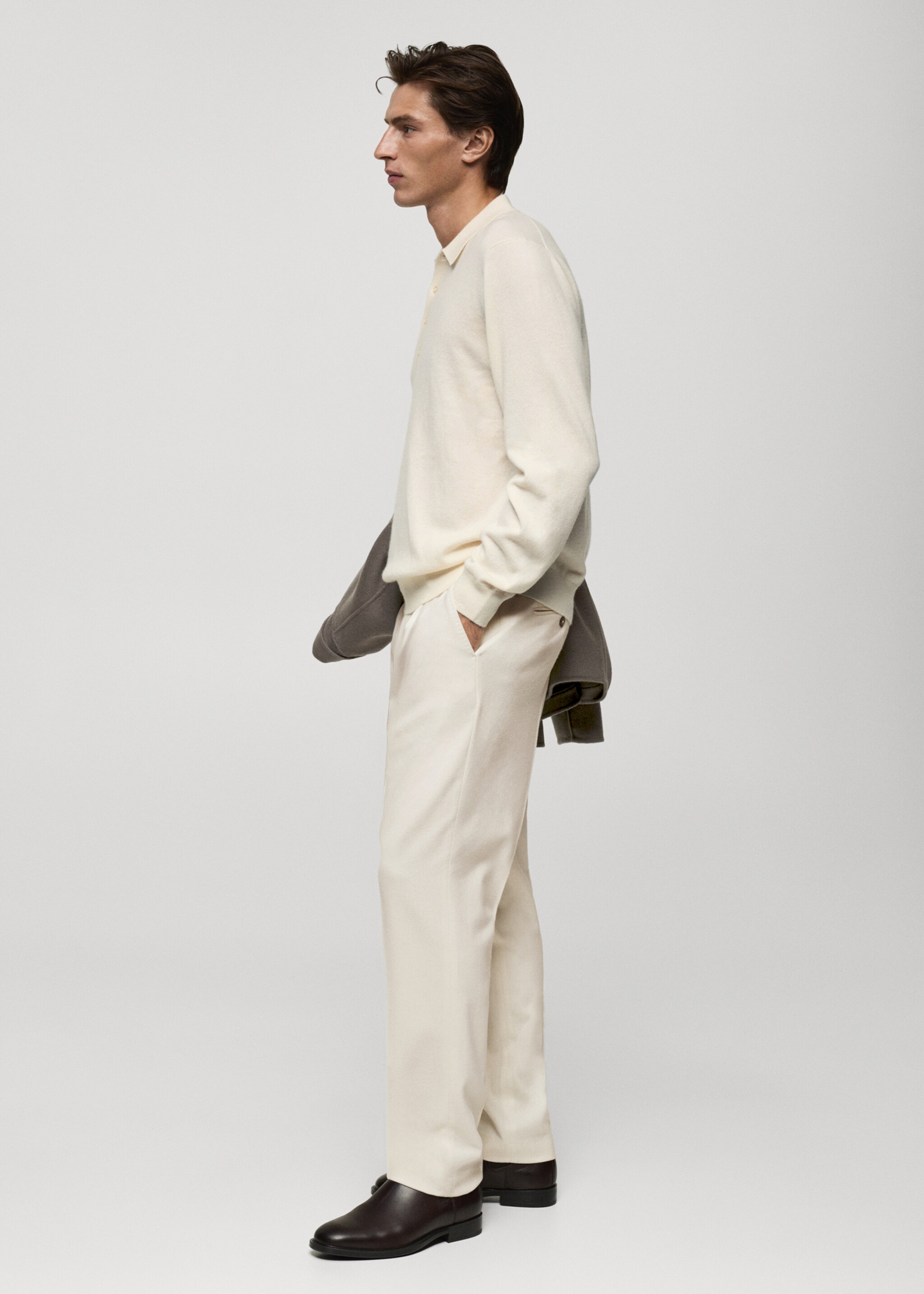 100% cashmere polo sweater - Details of the article 2, Ecru. Ref: 77027933-00.