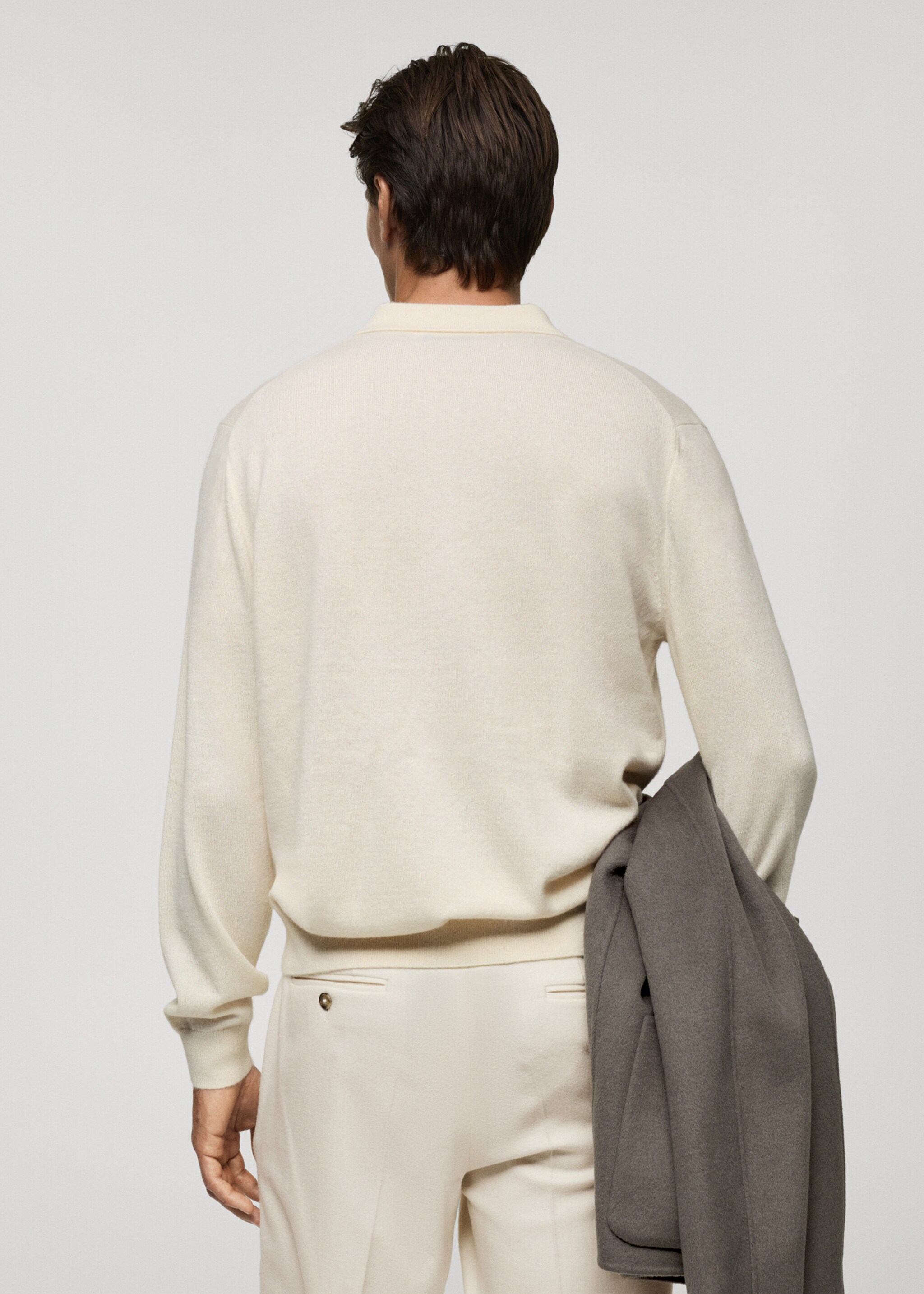 100% cashmere polo sweater - Reverse of the article, Ecru. Ref: 77027933-00.