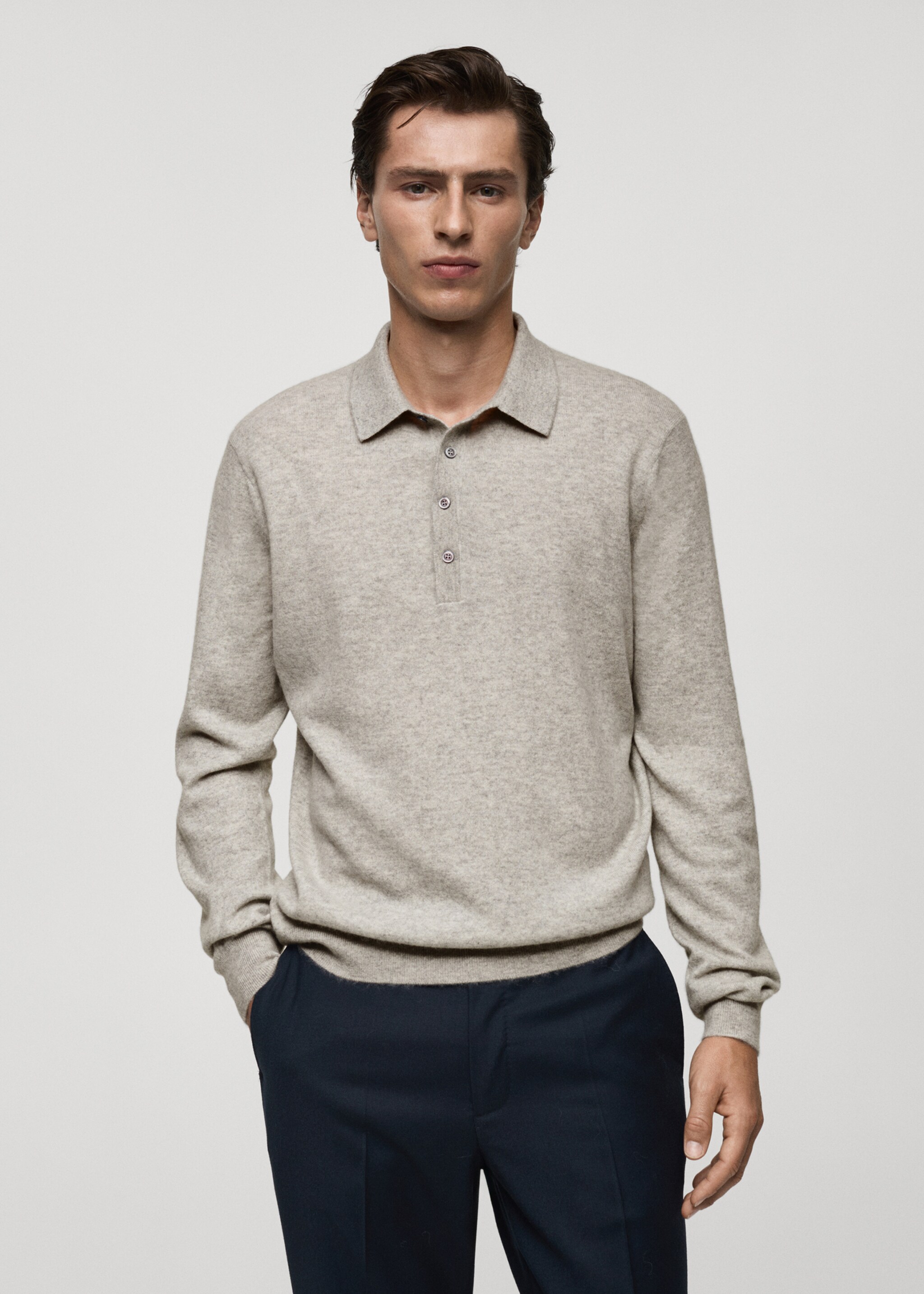 Jersey polo 100% cashmere - Plano medio, Gris. Ref: 77027933-00.
