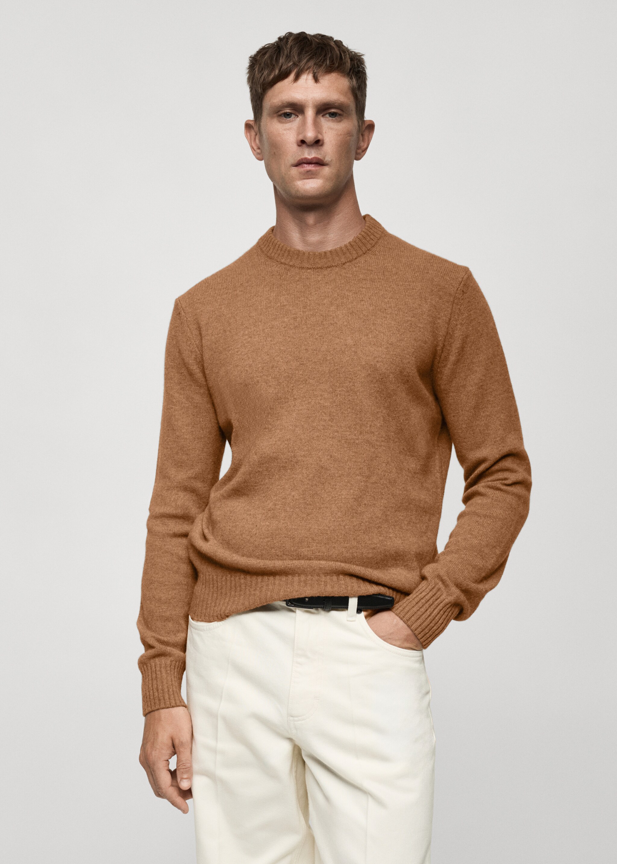Strickpullover aus Wollgemisch - Mittlere Ansicht, Mittelbraun. Ref: 77027934-00.