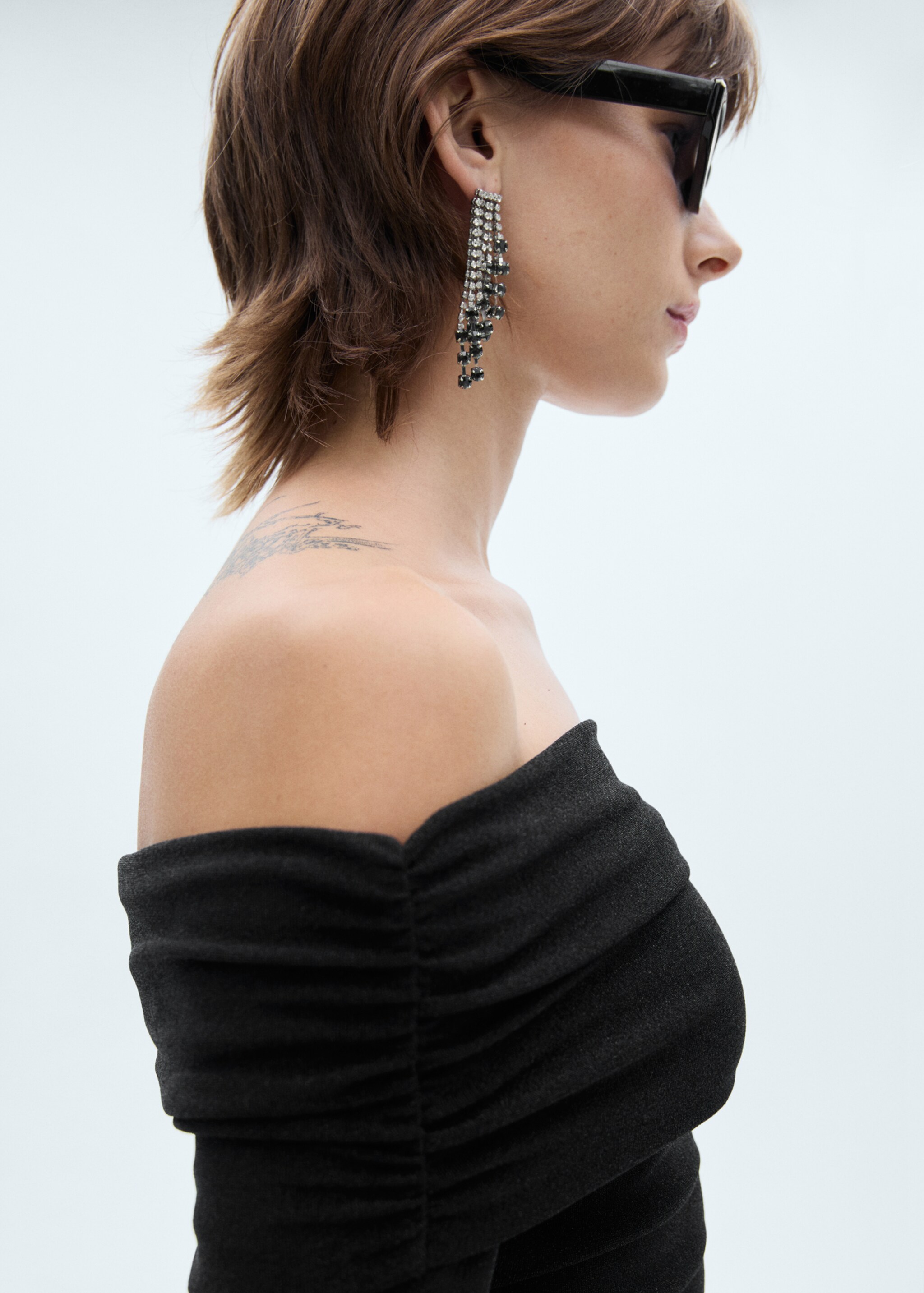 Lurex off-the-shoulder top - Details of the article 1, Black. Ref: 77028267-00.