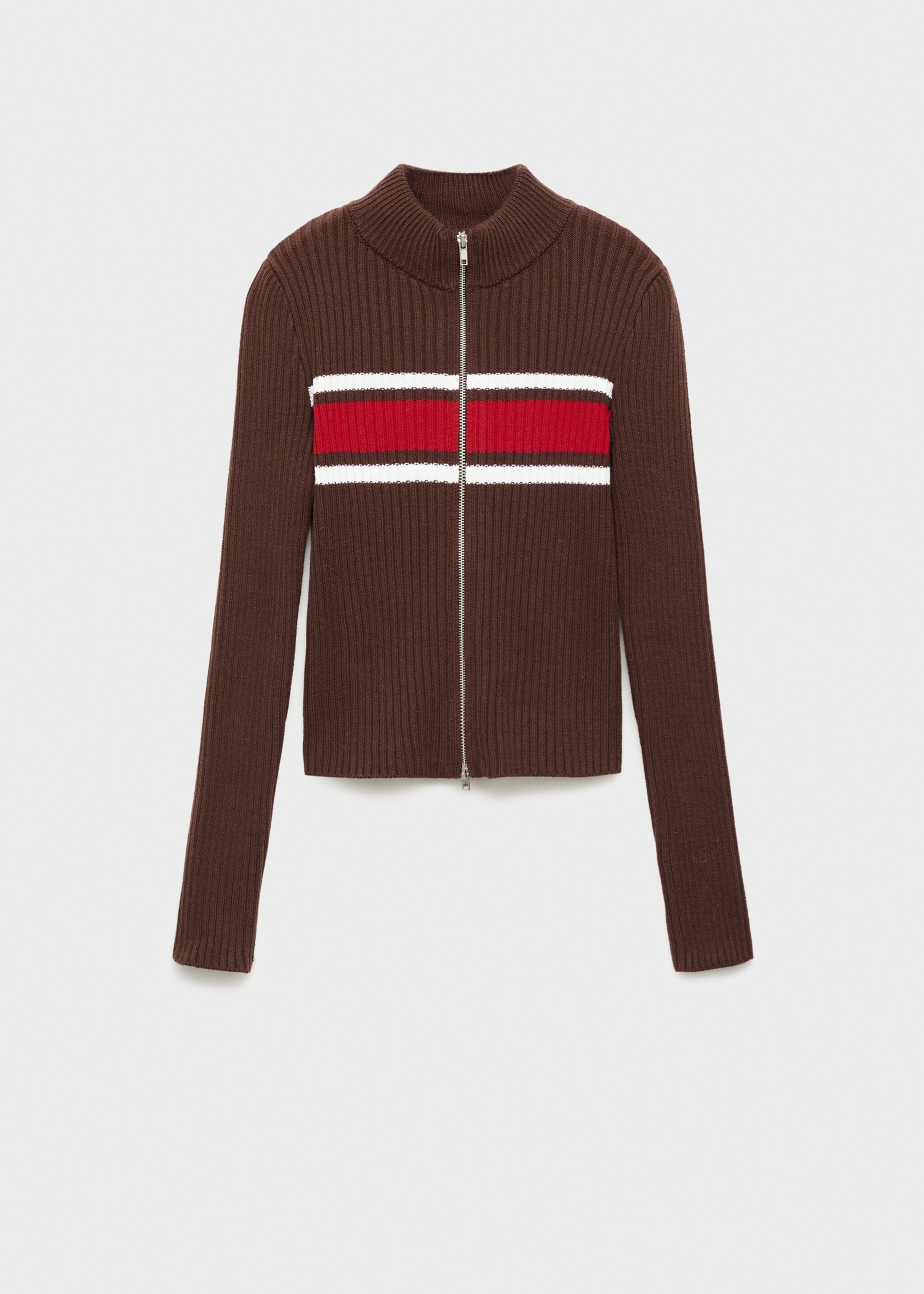 Ribbed cardigan with contrasting panel - Article without model, Brown. Ref: 77028634-00.