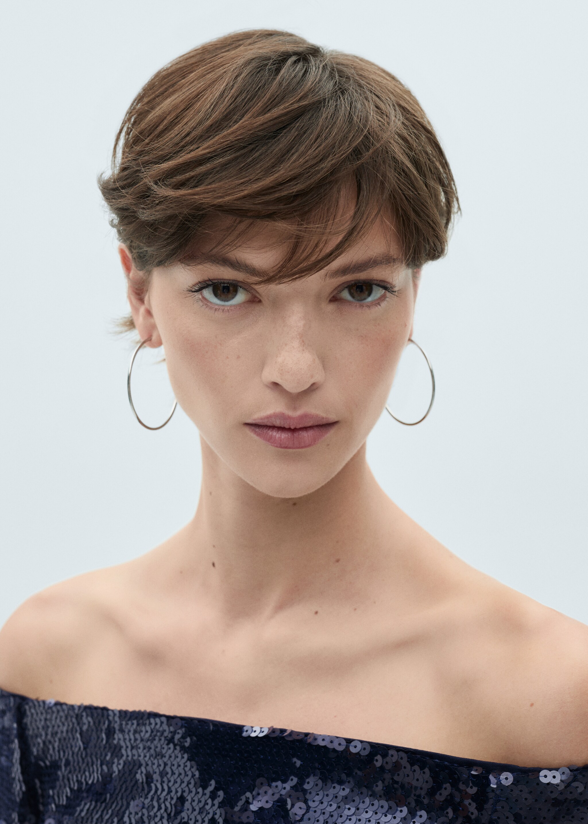 Sequined off-the-shoulder blouse - Details of the article 1, Blue. Ref: 77029058-00.