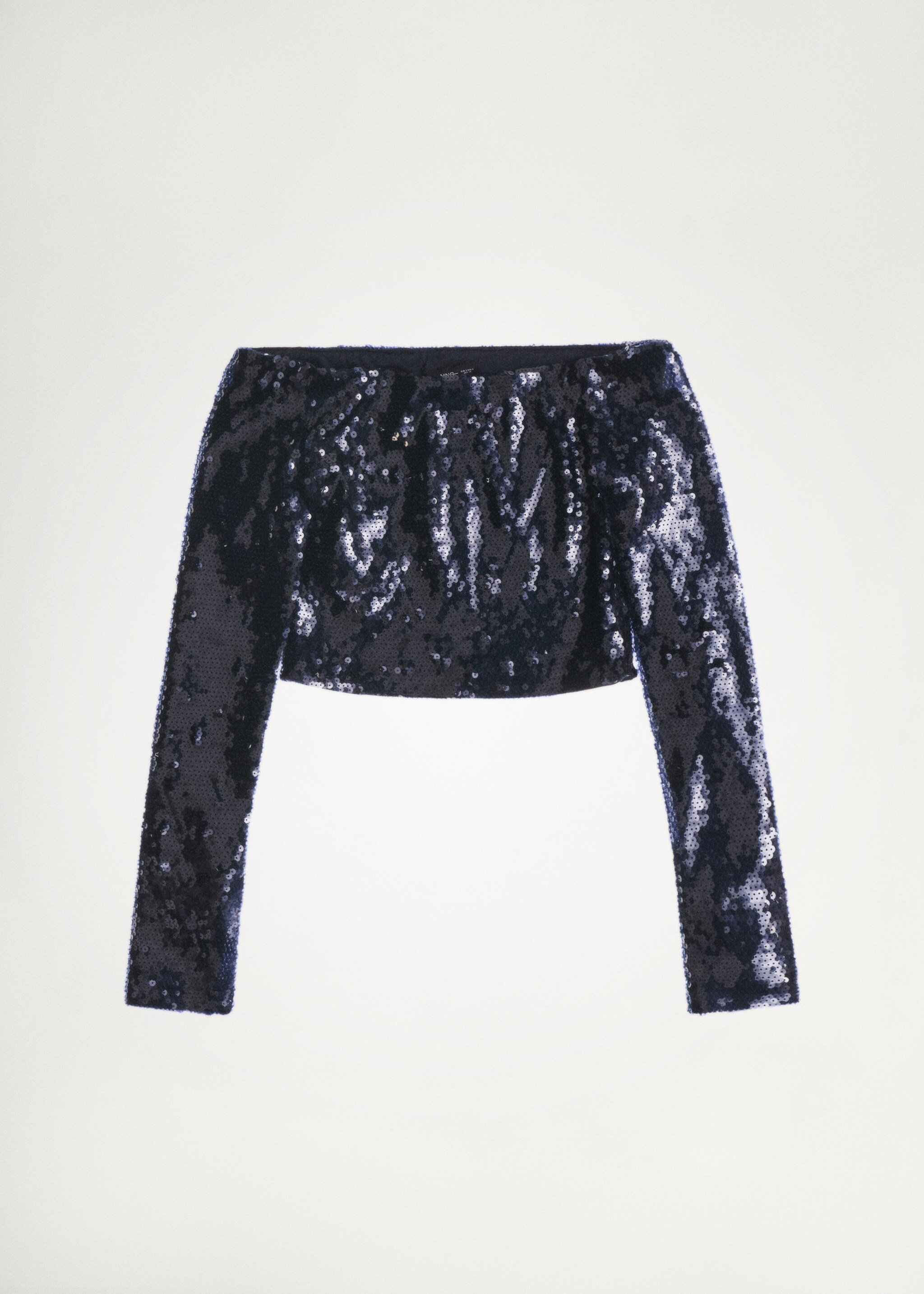 Sequined off-the-shoulder blouse - Details of the article 7, Blue. Ref: 77029058-00.