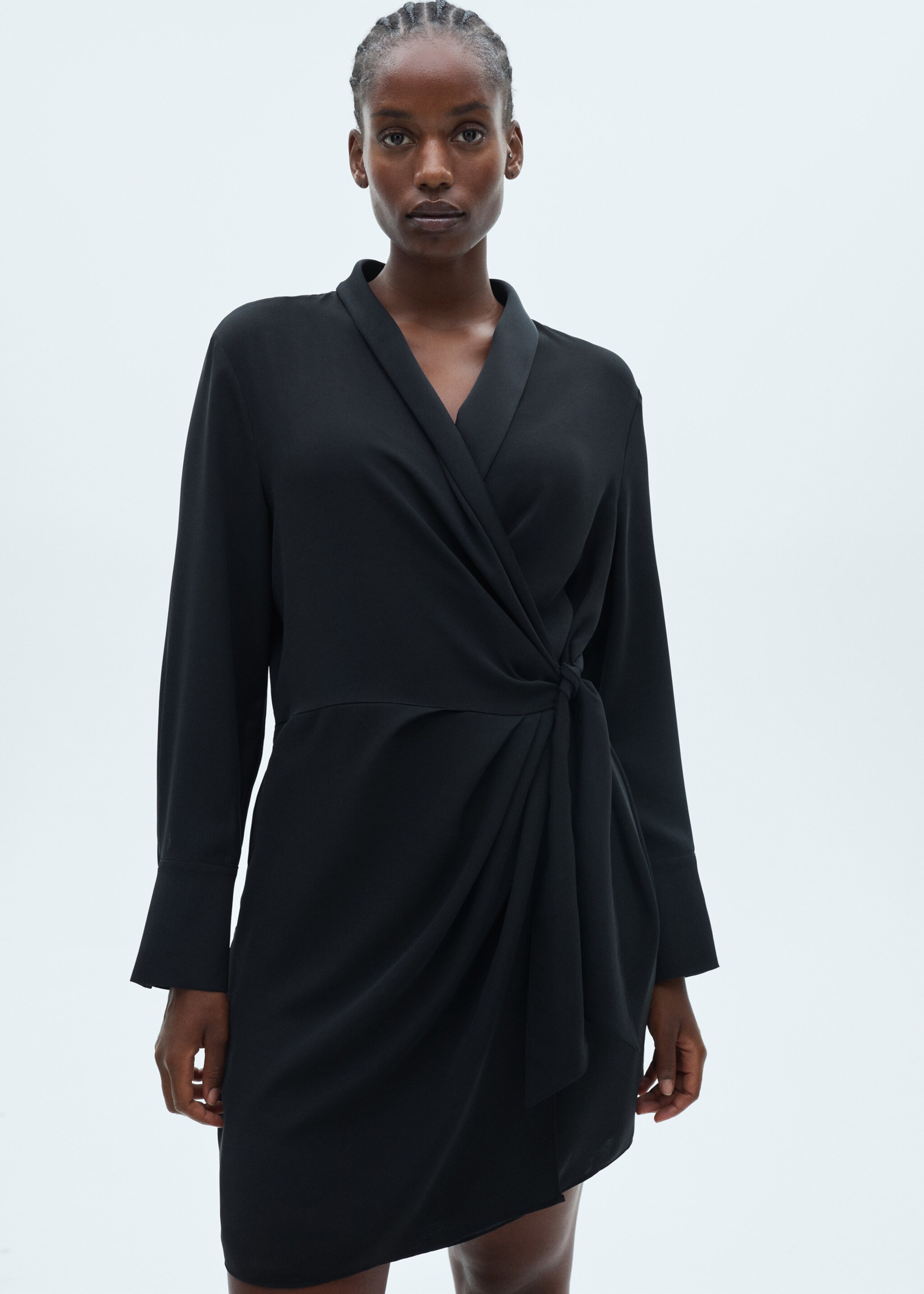 Vestido cruzado laço - Pormenor do artigo 5, Preto. Ref: 77029060-00.