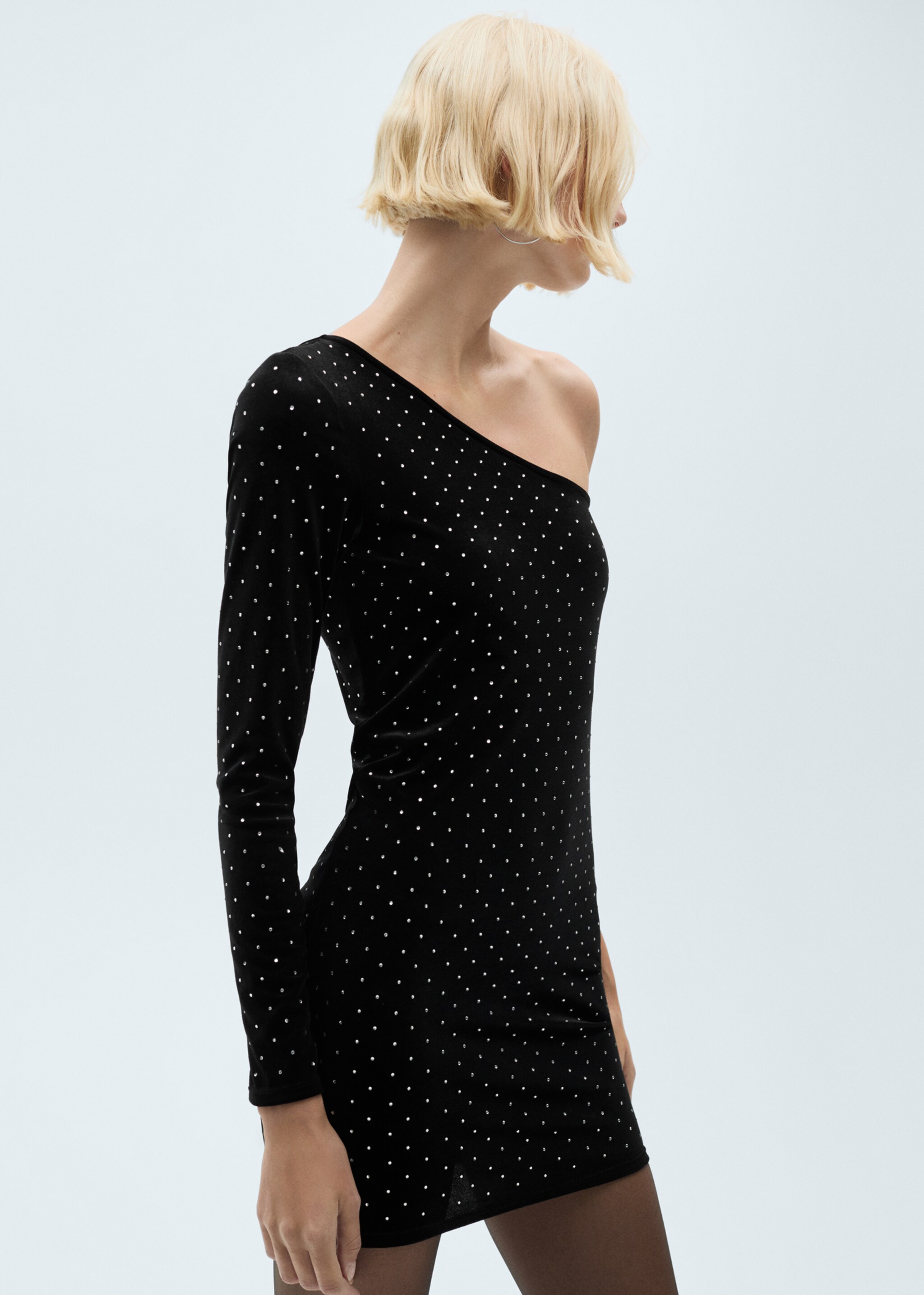Asymmetrical rhinestone dress - Medium plane, Black. Ref: 77029065-00.