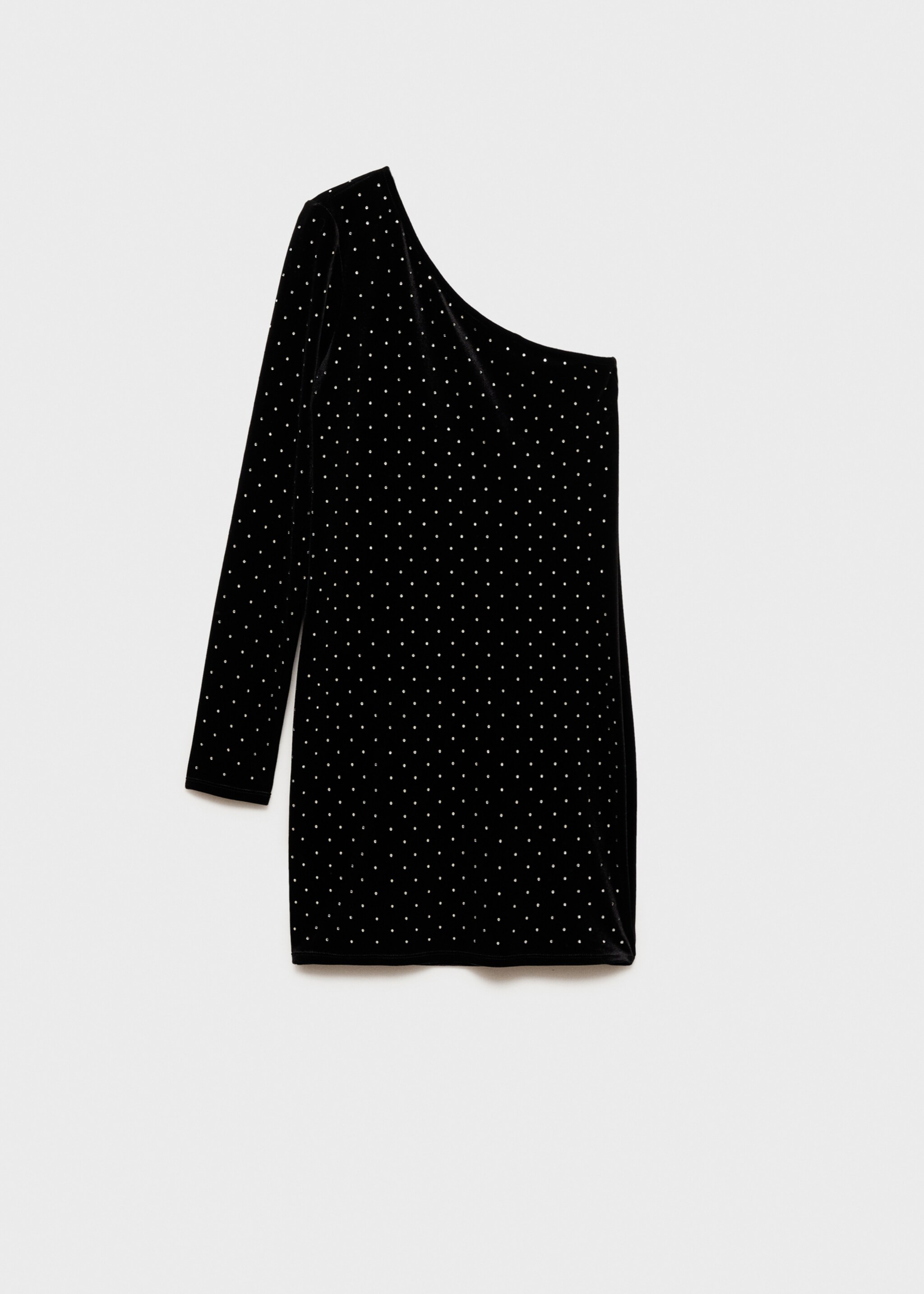 Asymmetrical rhinestone dress - Article without model, Black. Ref: 77029065-00.