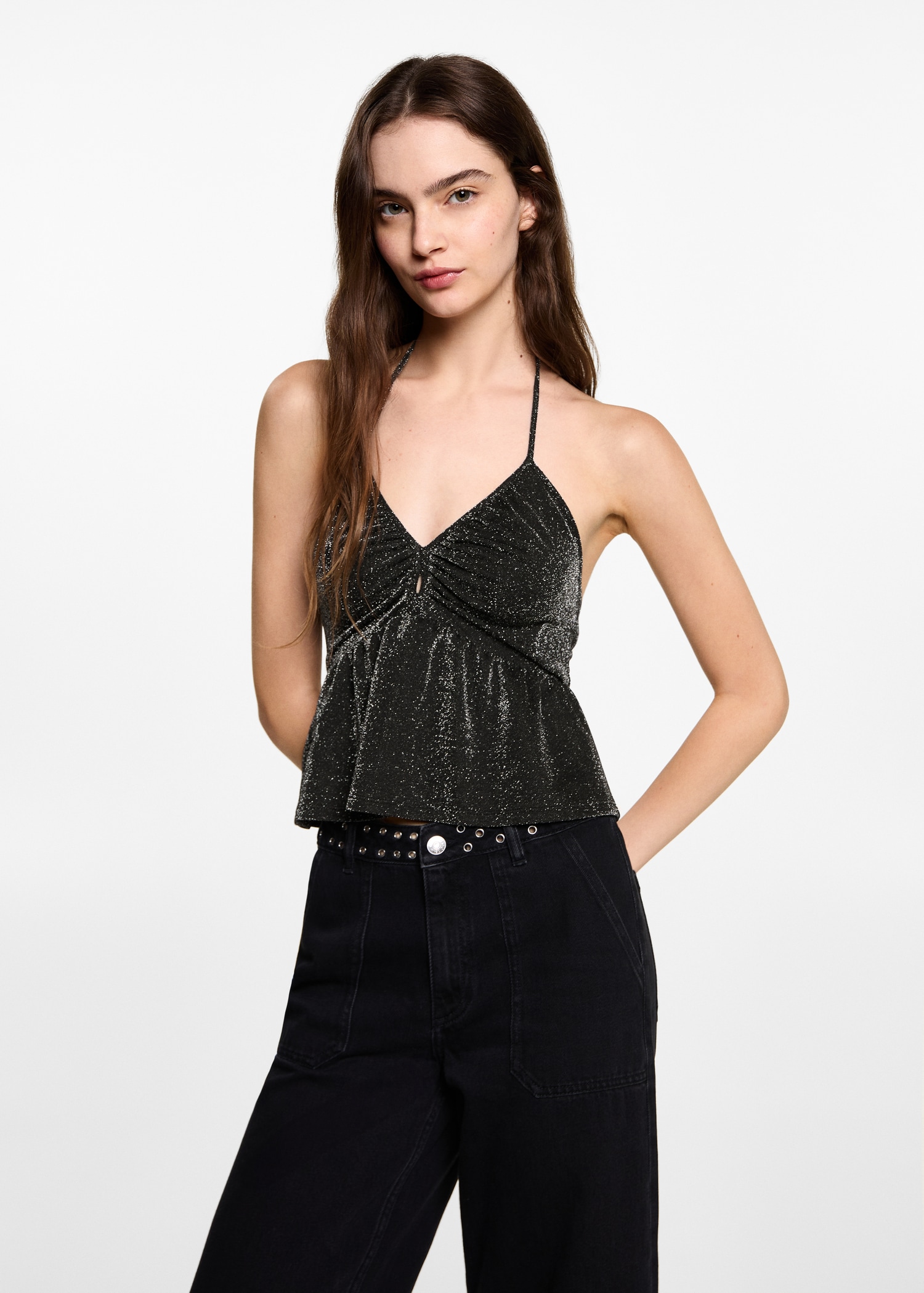 Lurex-knit halter top Teenage girl MANGO OUTLET Greece