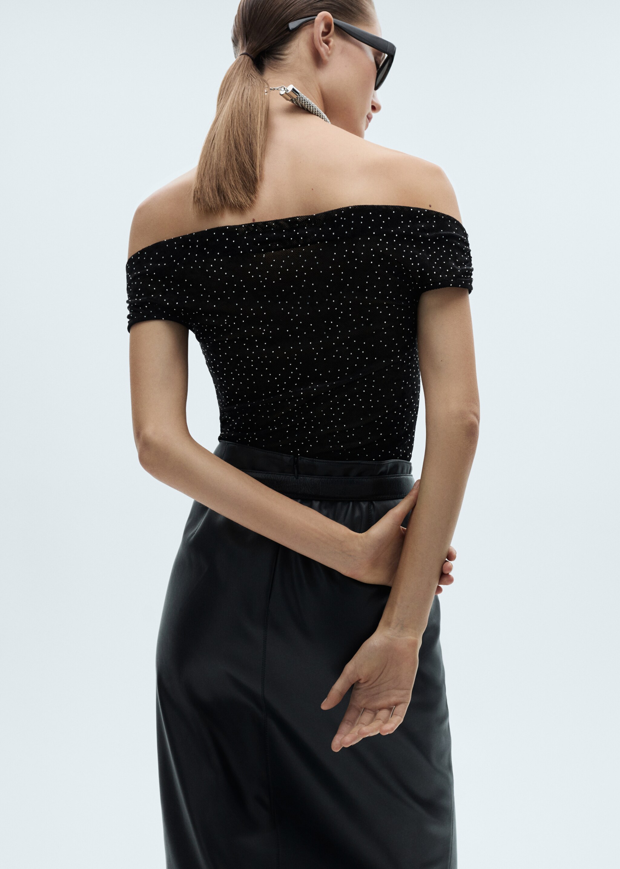 Top maille détail strass - Verso de l’article, Noir. Ref: 77029069-00.