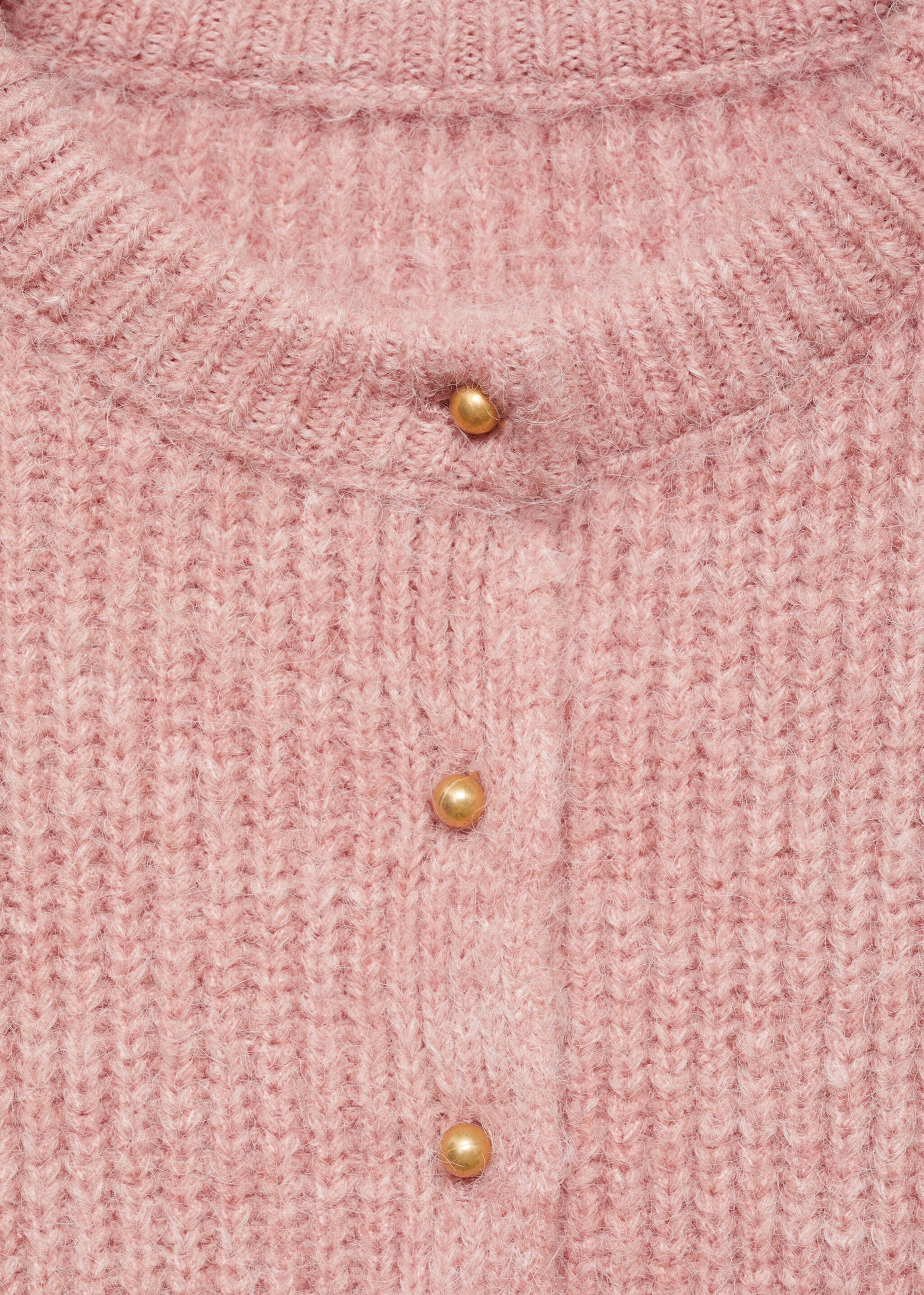Knitted cardigan with jewel button - Details of the article 8, Pale Pink. Ref: 77029071-00.