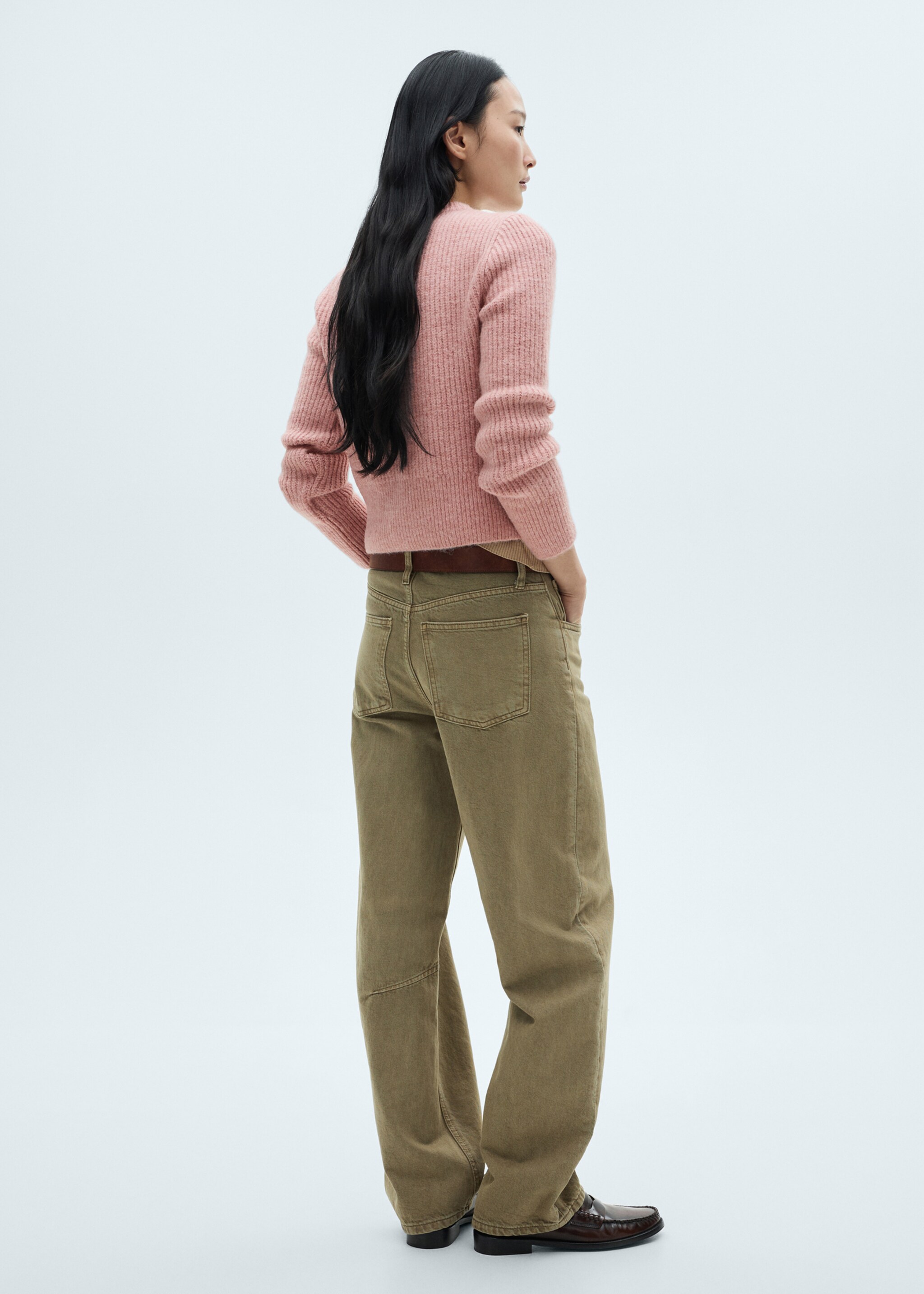 Knitted cardigan with jewel button - Reverse of the article, Pale Pink. Ref: 77029071-00.