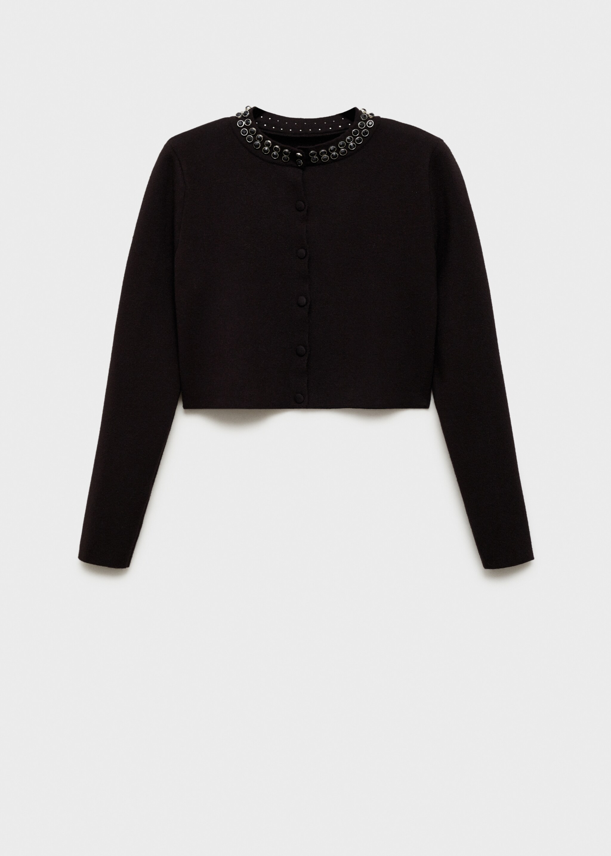 Cardigan with rhinestone collar - Article without model, Black. Ref: 77029073-00.