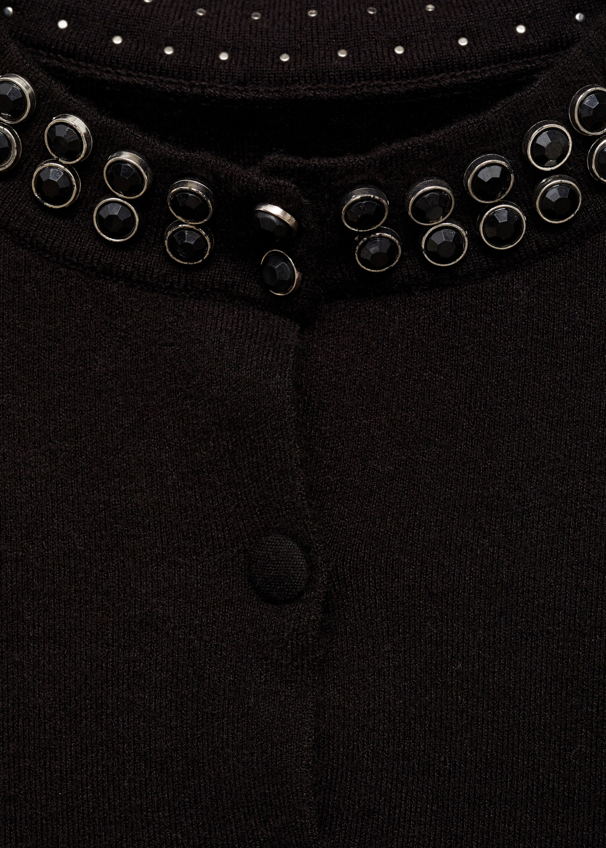 Cardigan with rhinestone collar - Details of the article 8, Black. Ref: 77029073-00.
