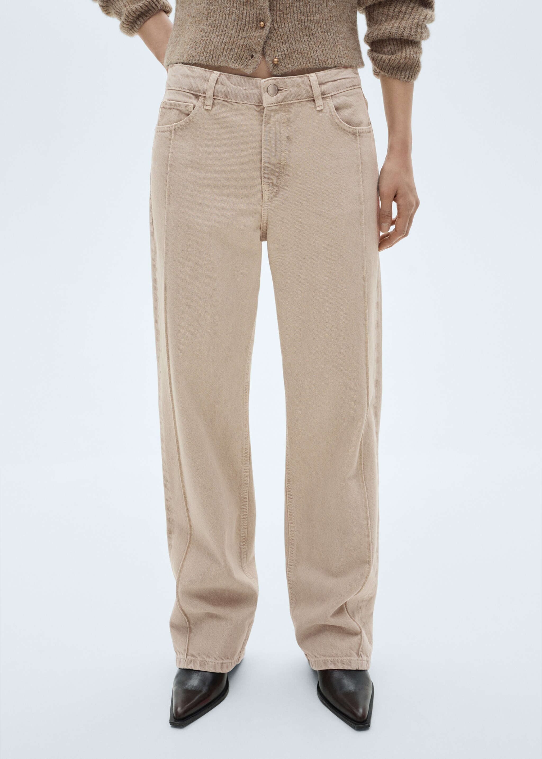 Wide leg jeans with seam detail - Medium plane, Light/Pastel Grey. Ref: 77029076-00.