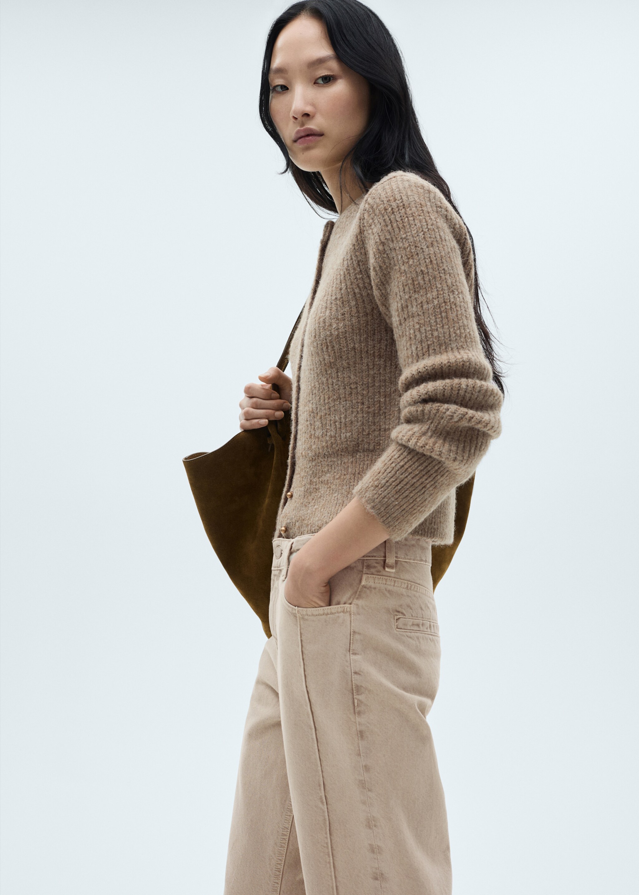 Wide leg jeans with seam detail - Details of the article 1, Light/Pastel Grey. Ref: 77029076-00.