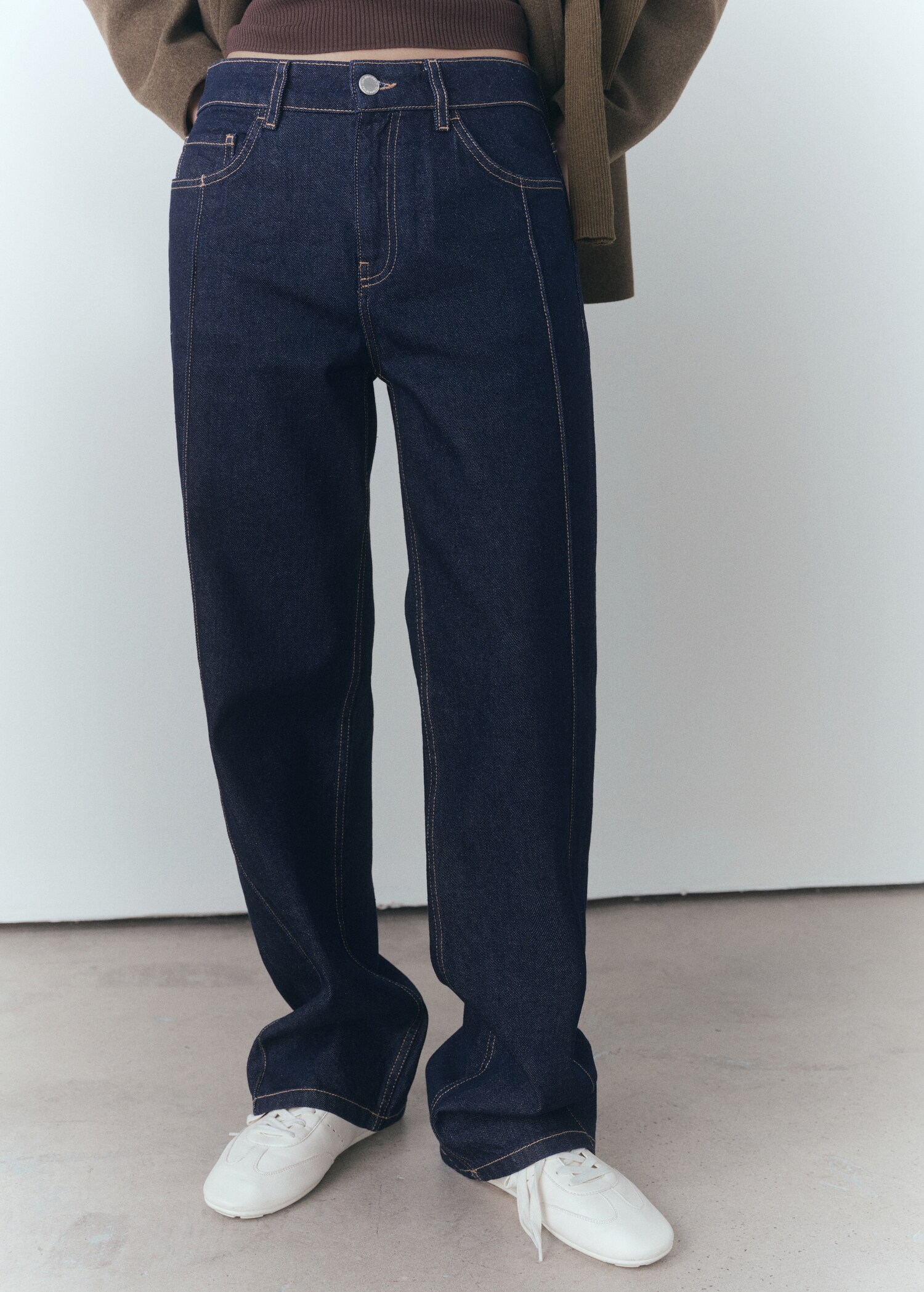 Rinse-wash straight-fit jeans met stiksels - Middenvlak