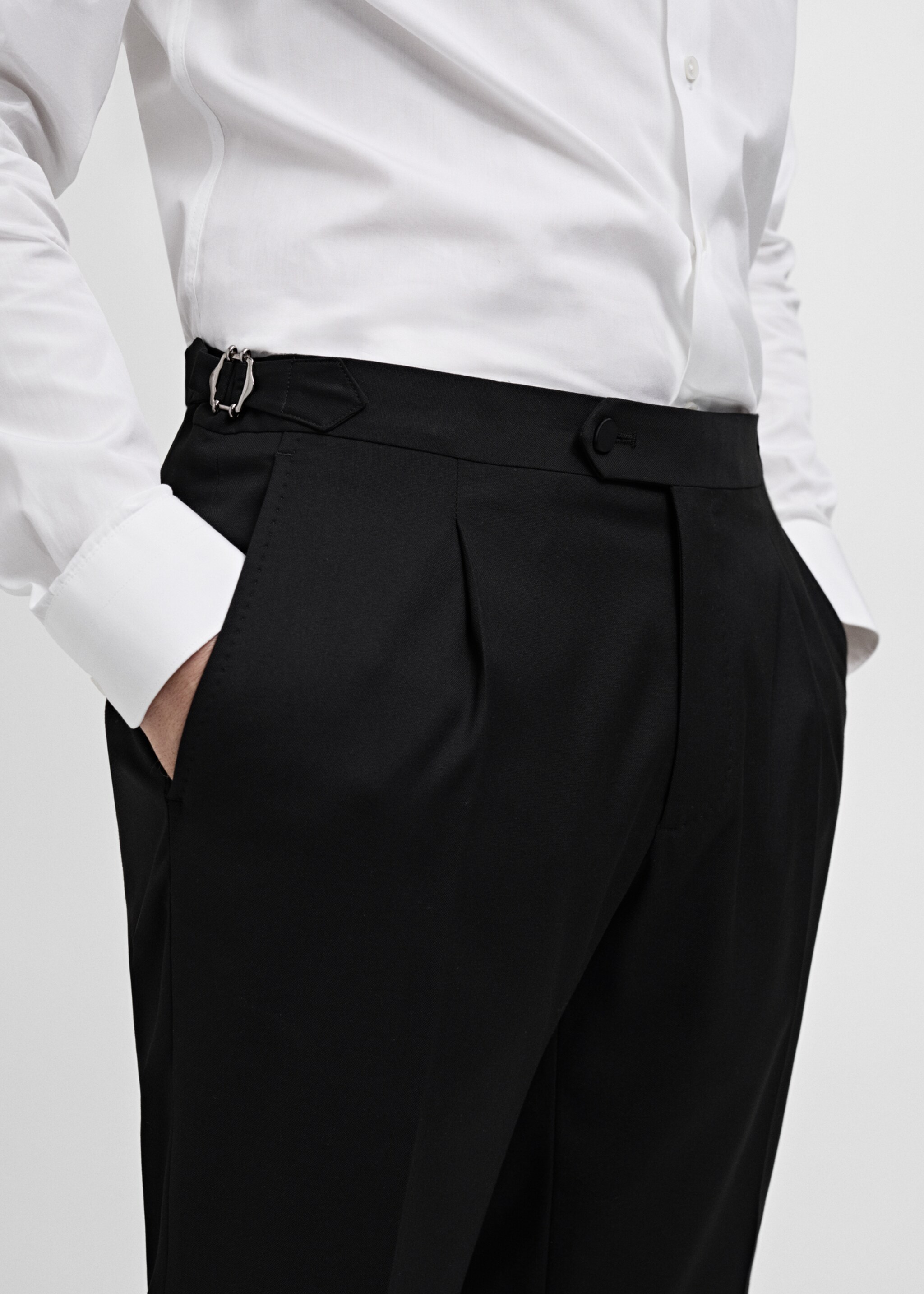 Slim-fit tuxedo suit trousers - Details of the article 1, Black. Ref: 77029229-00.