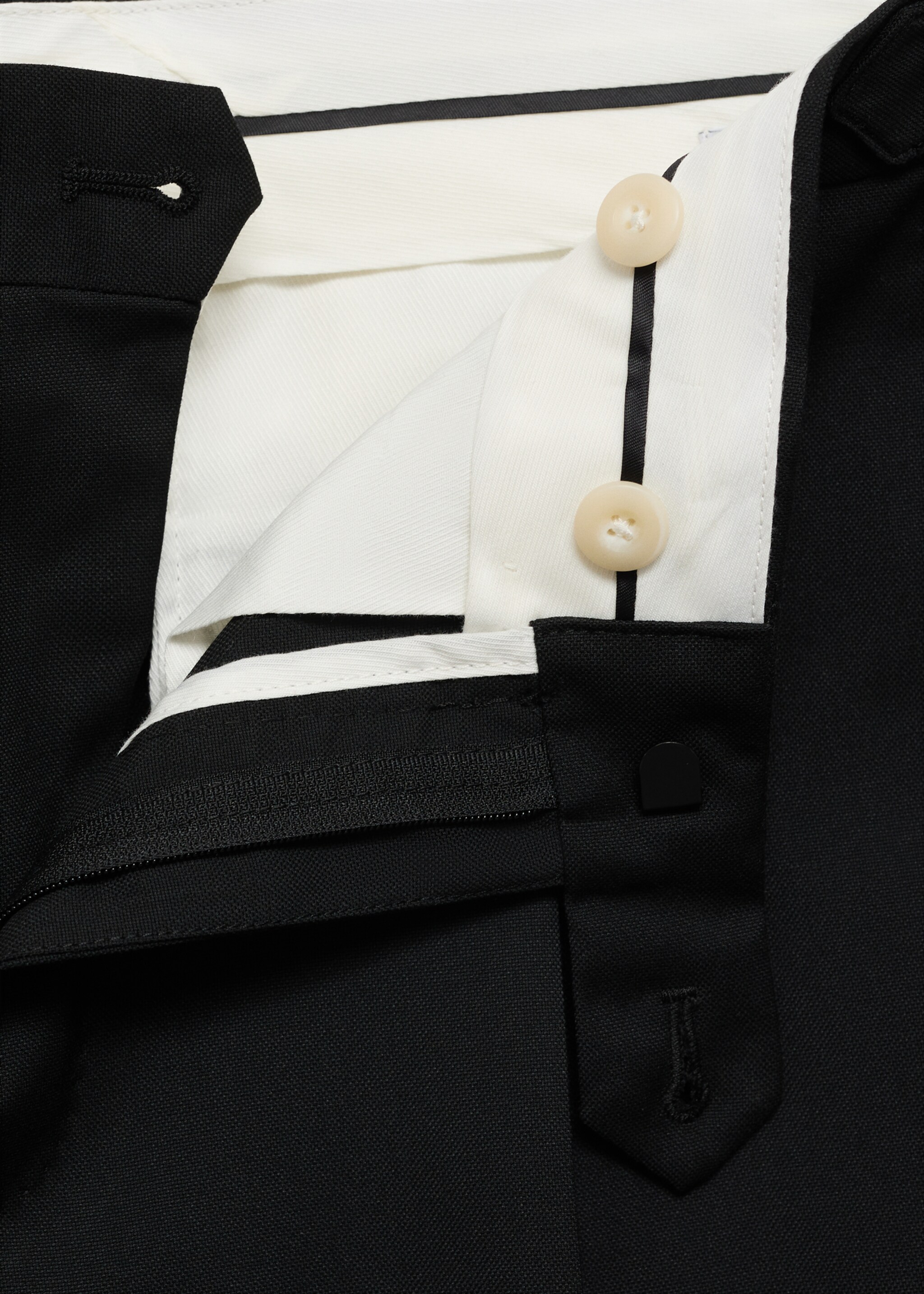 Slim-fit tuxedo suit trousers - Details of the article 8, Black. Ref: 77029229-00.