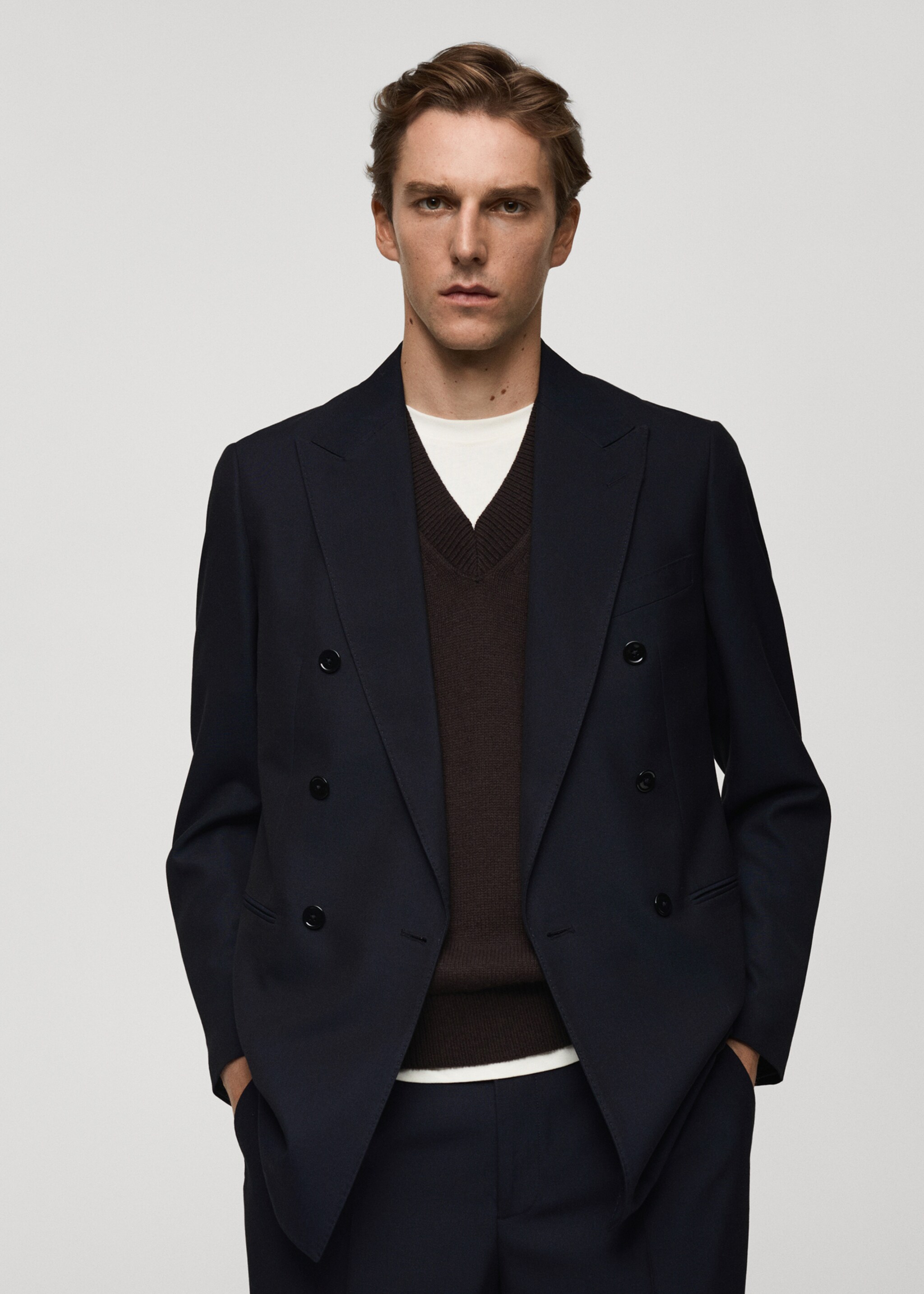 Slim fit double-breasted suit blazer - Medium plane, Dark Navy. Ref: 77029230-00.