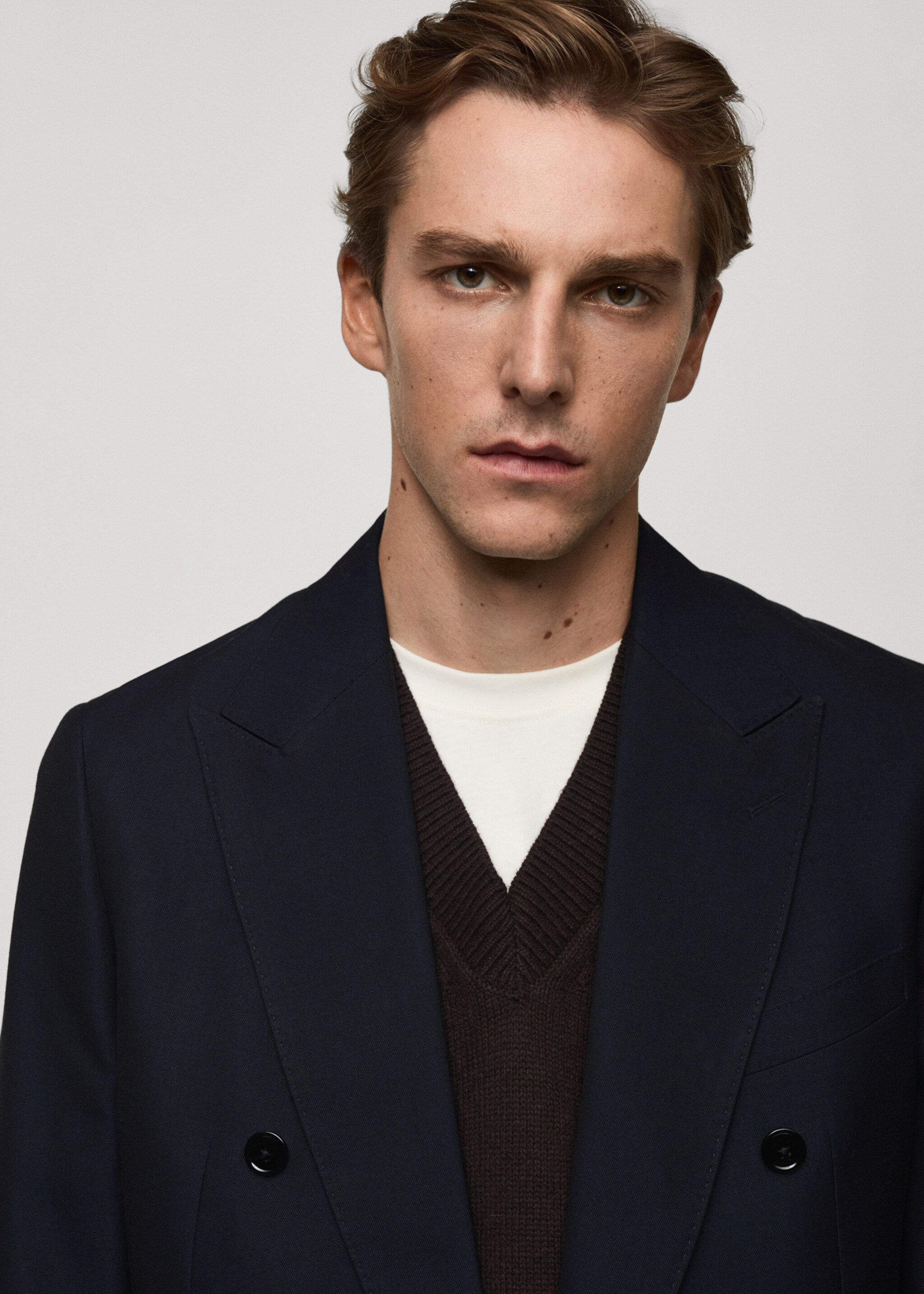 Slim fit double-breasted suit blazer - Details of the article 1, Dark Navy. Ref: 77029230-00.