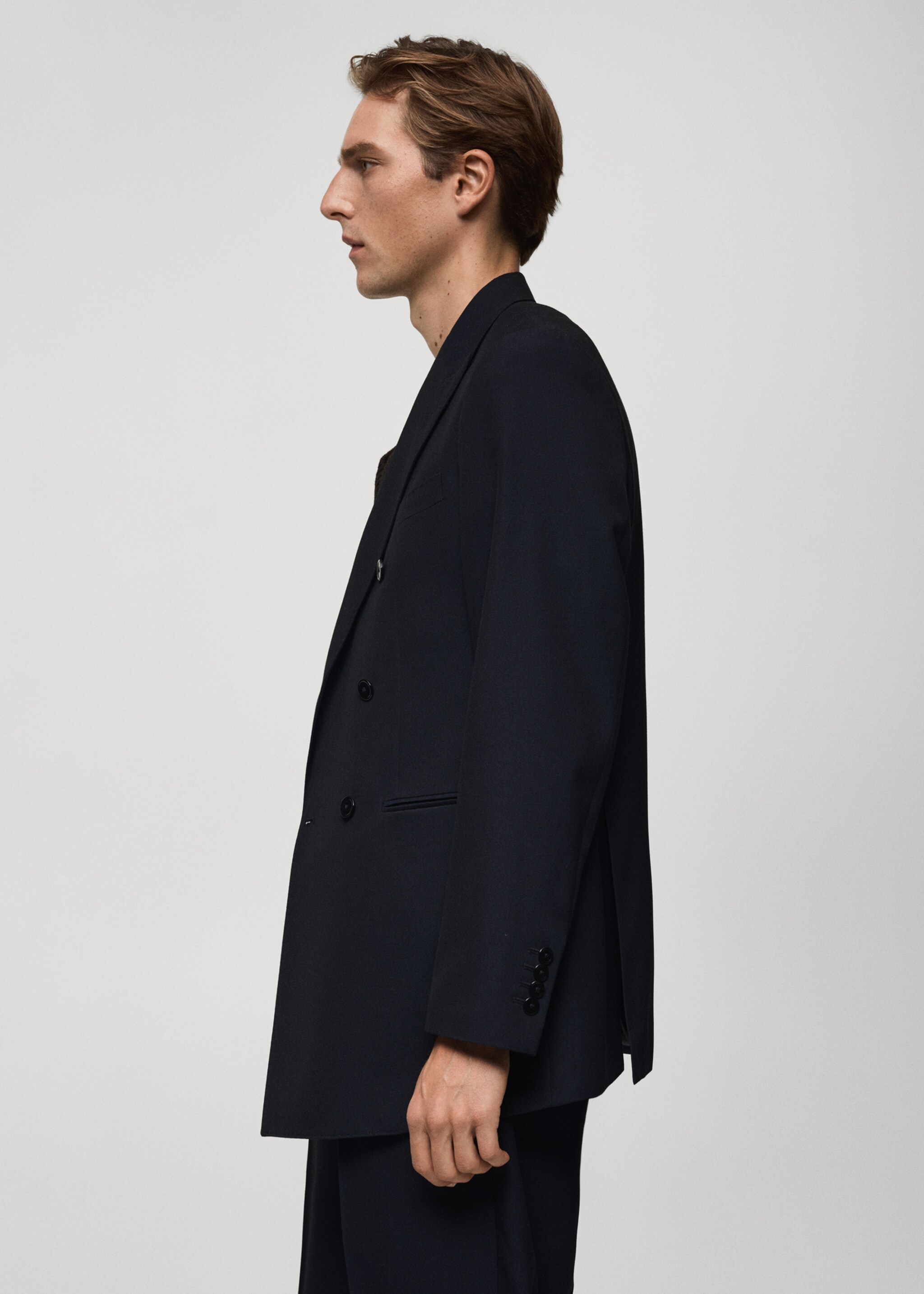 Slim fit double-breasted suit blazer - Details of the article 2, Dark Navy. Ref: 77029230-00.