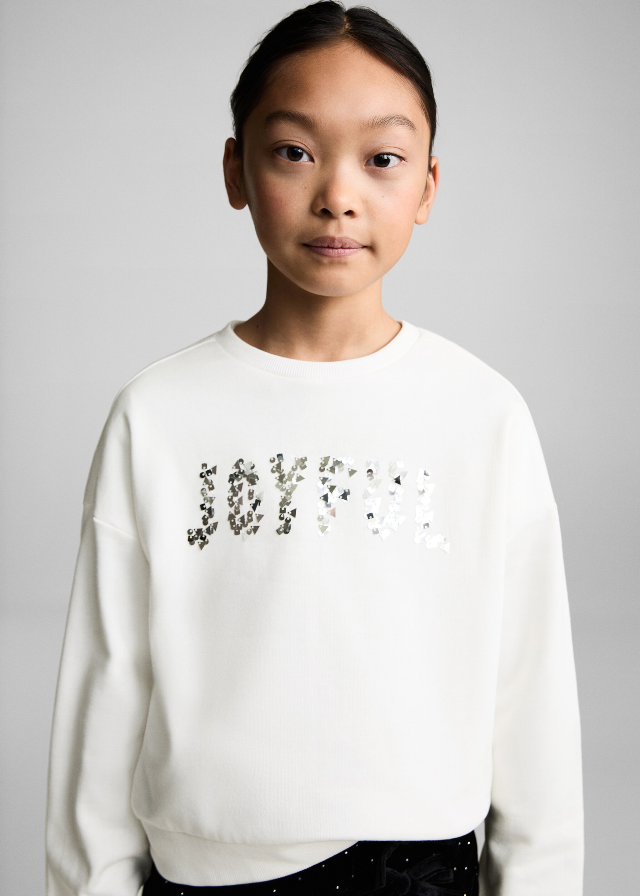 Pailletten-Sweatshirt - Mittlere Ansicht, Cremeweiß. Ref: 77029234-00.