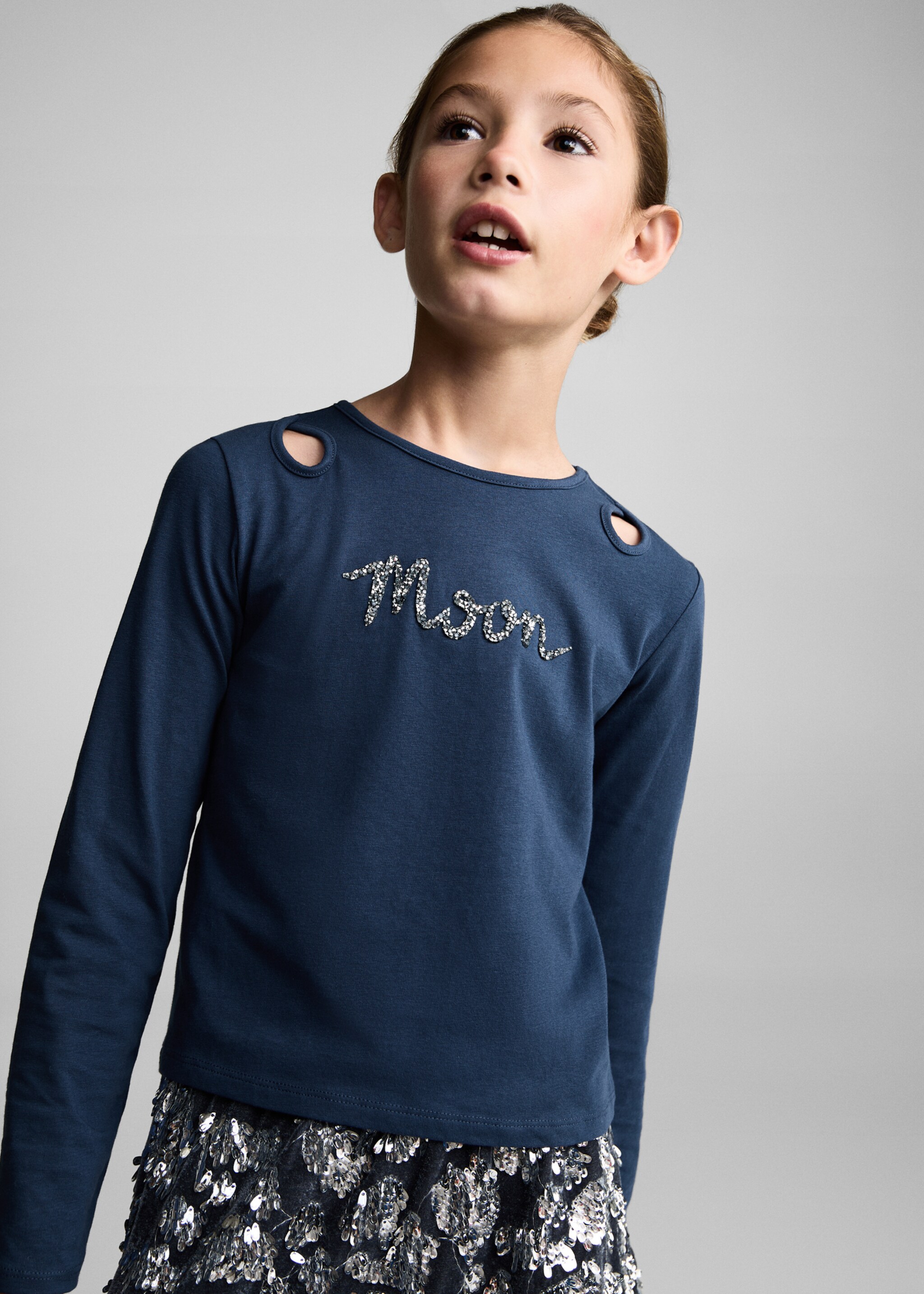 Paljett t-shirt - Bild av mittparti, Blå. Ref: 77029236-00.