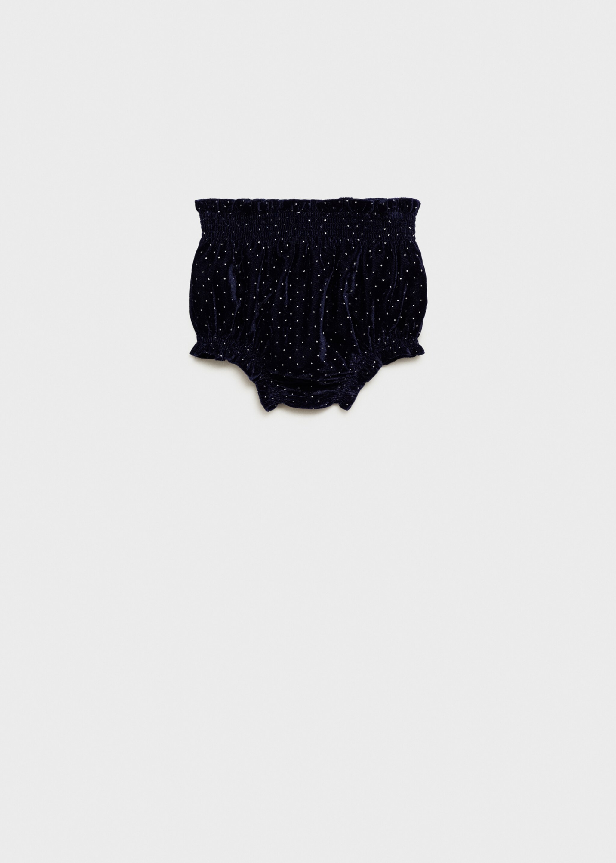 Polka-dot velvet short - Reverse of the article, Dark Navy. Ref: 77029244-00.