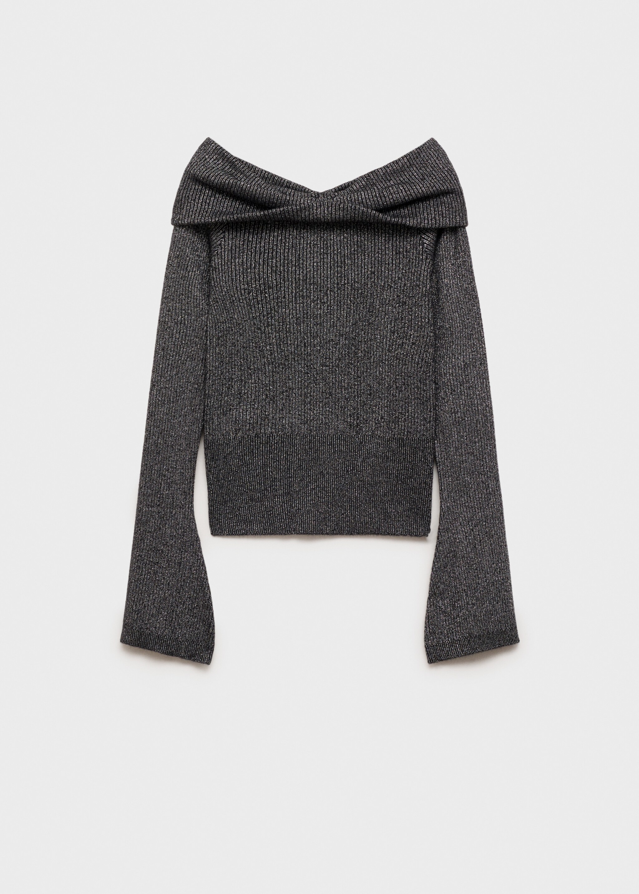 Lurex sweater with bare shoulders - Article without model, Grey. Ref: 77029406-00.