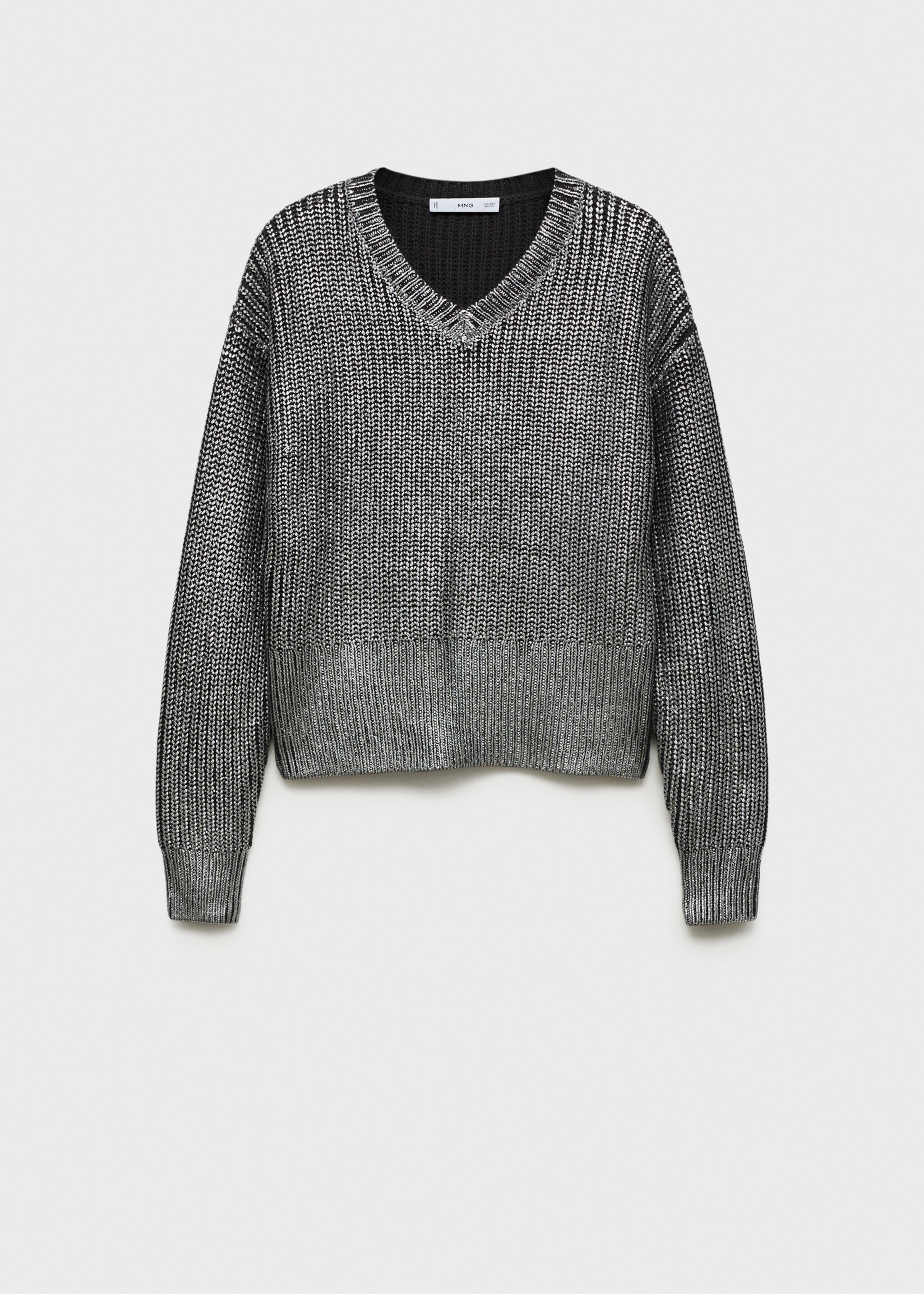 V-neck foil sweater - Article without model, Silver. Ref: 77029407-00.