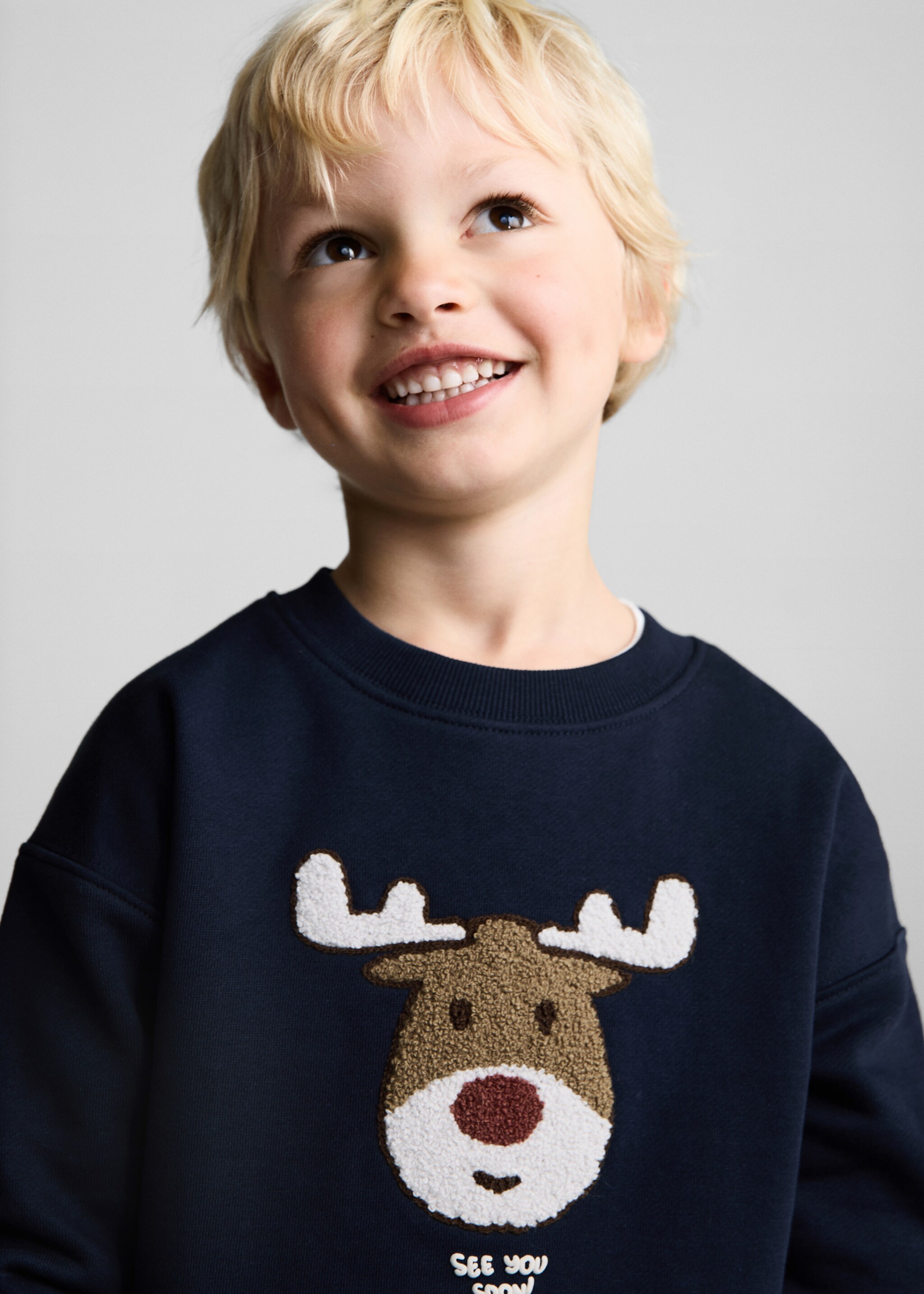 Christmas-print sweatshirt - Details of the article 1, Dark Navy. Ref: 77029408-00.
