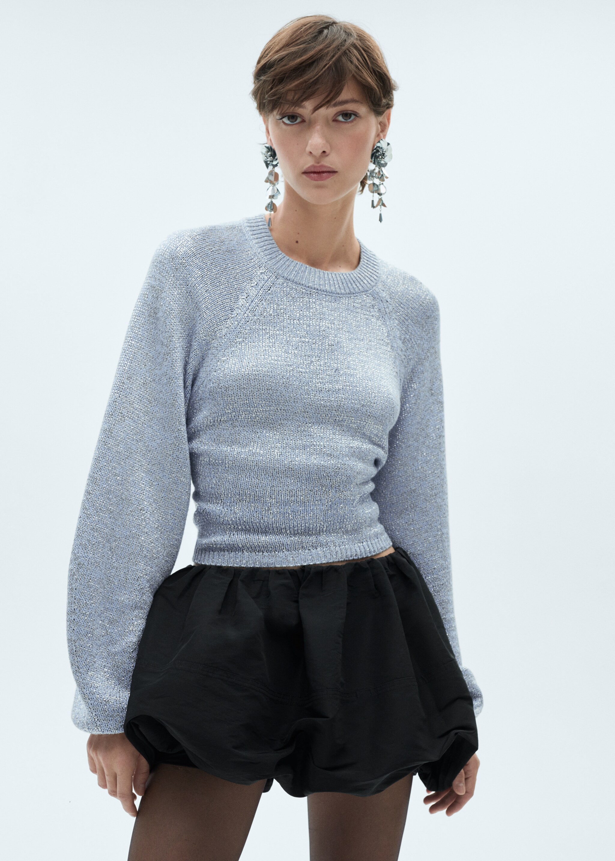 Rückenfreies Lurex-Pullover - Mittlere Ansicht, Blau. Ref: 77029409-00.