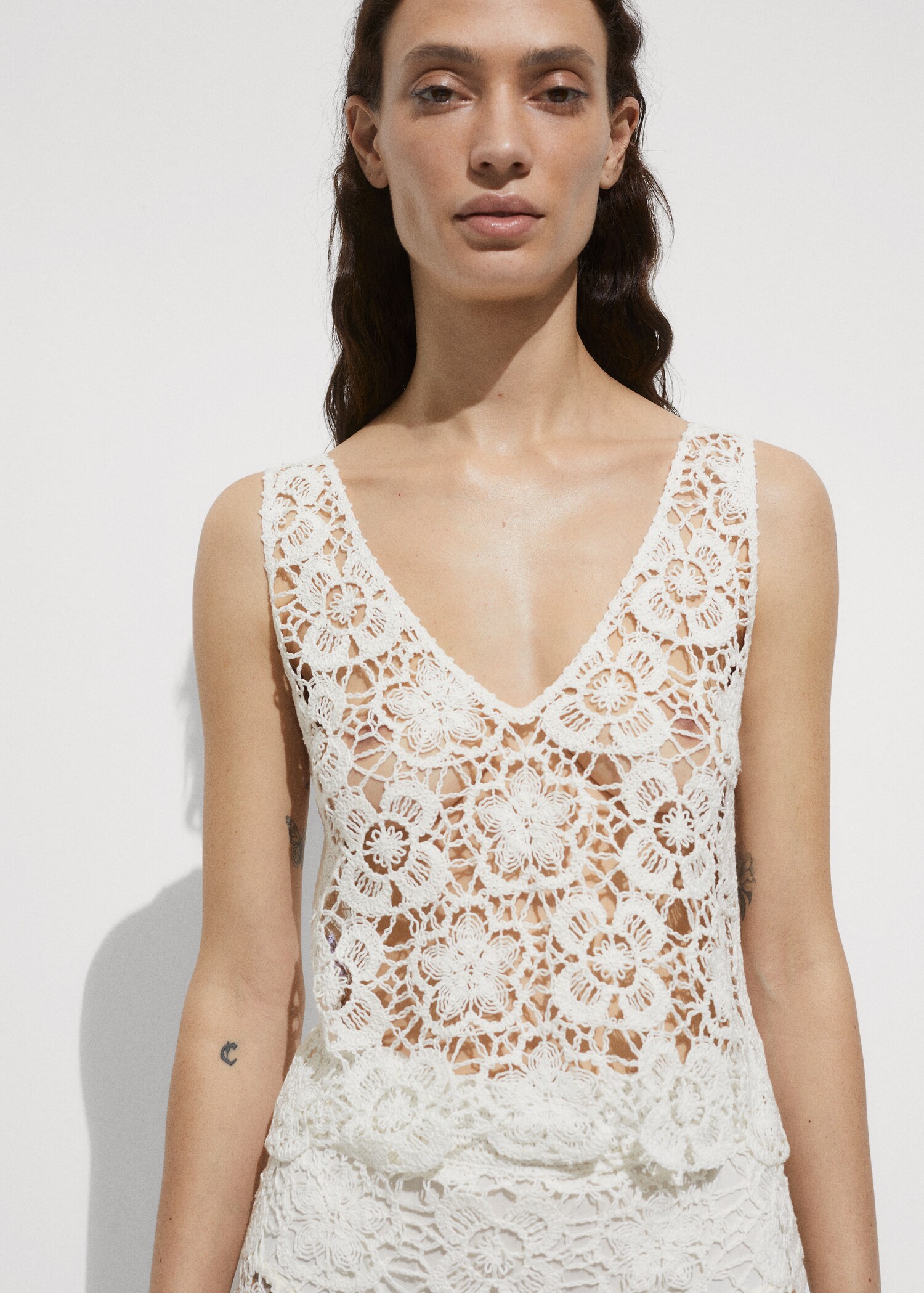 Top crochet flores - Plano medio