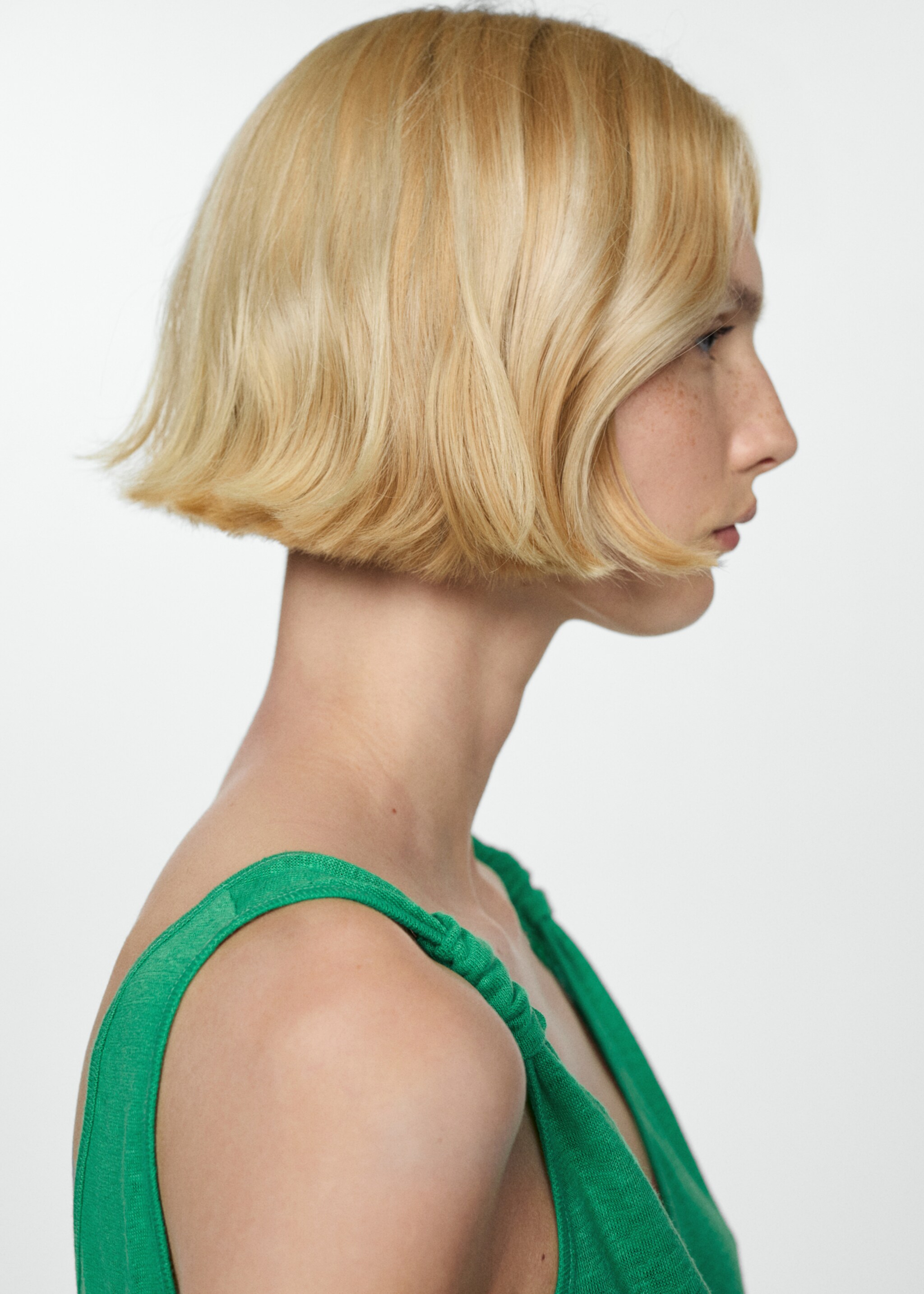 Linen top with knotted straps - Details of the article 1, Green. Ref: 77030360-00.